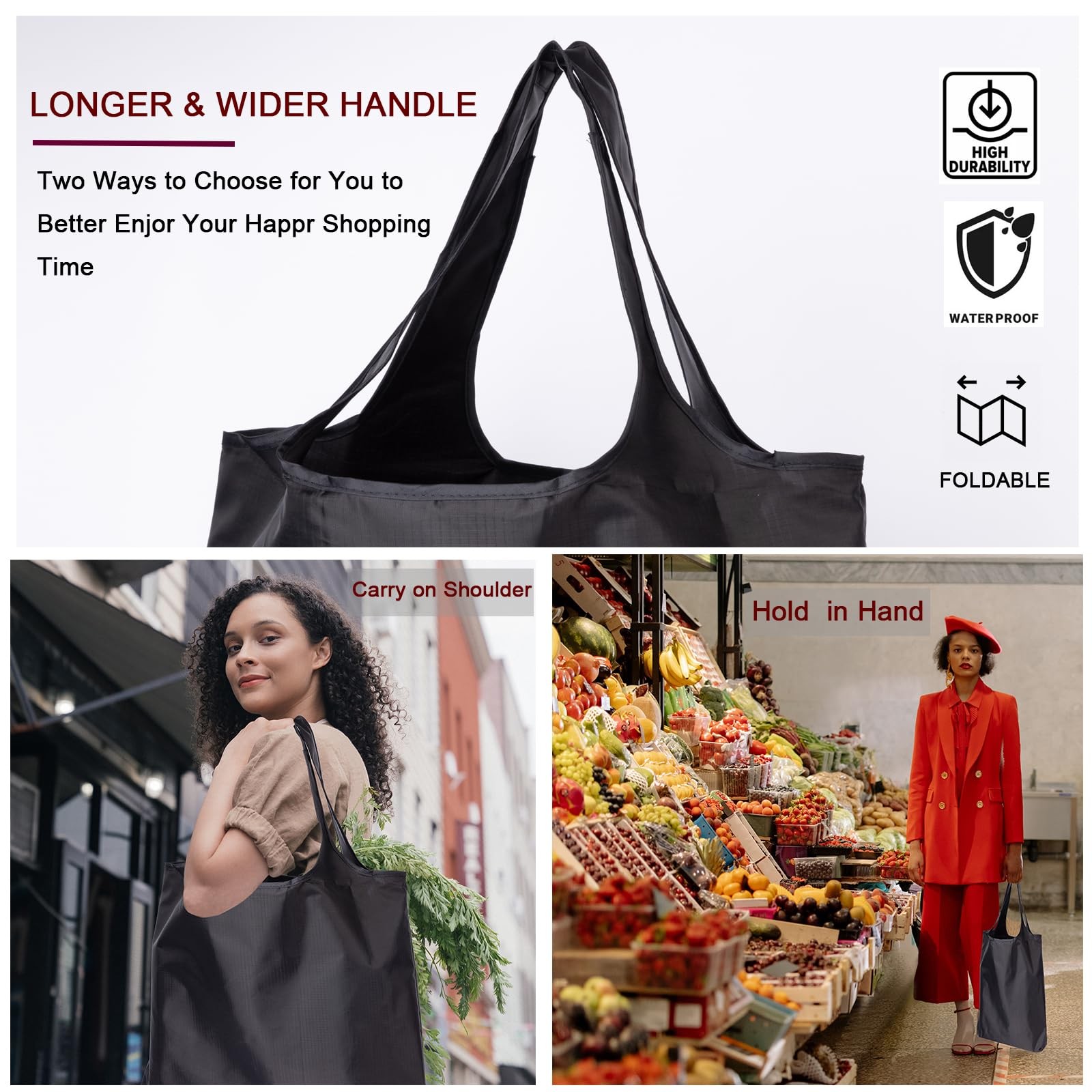 Reusable Grocery Bags with Handles 45LBS Waterproof Ripstop 10 Pack Reusable …
