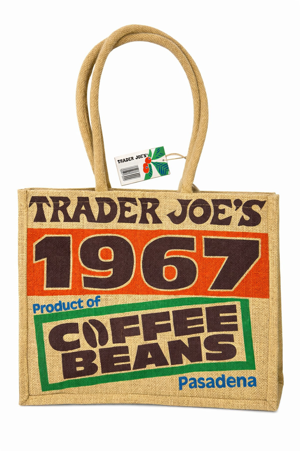 Trader Joe’s 1967 Coffee Beans Pasadena Tote Bag Burlap - Reusable Shopping Bag