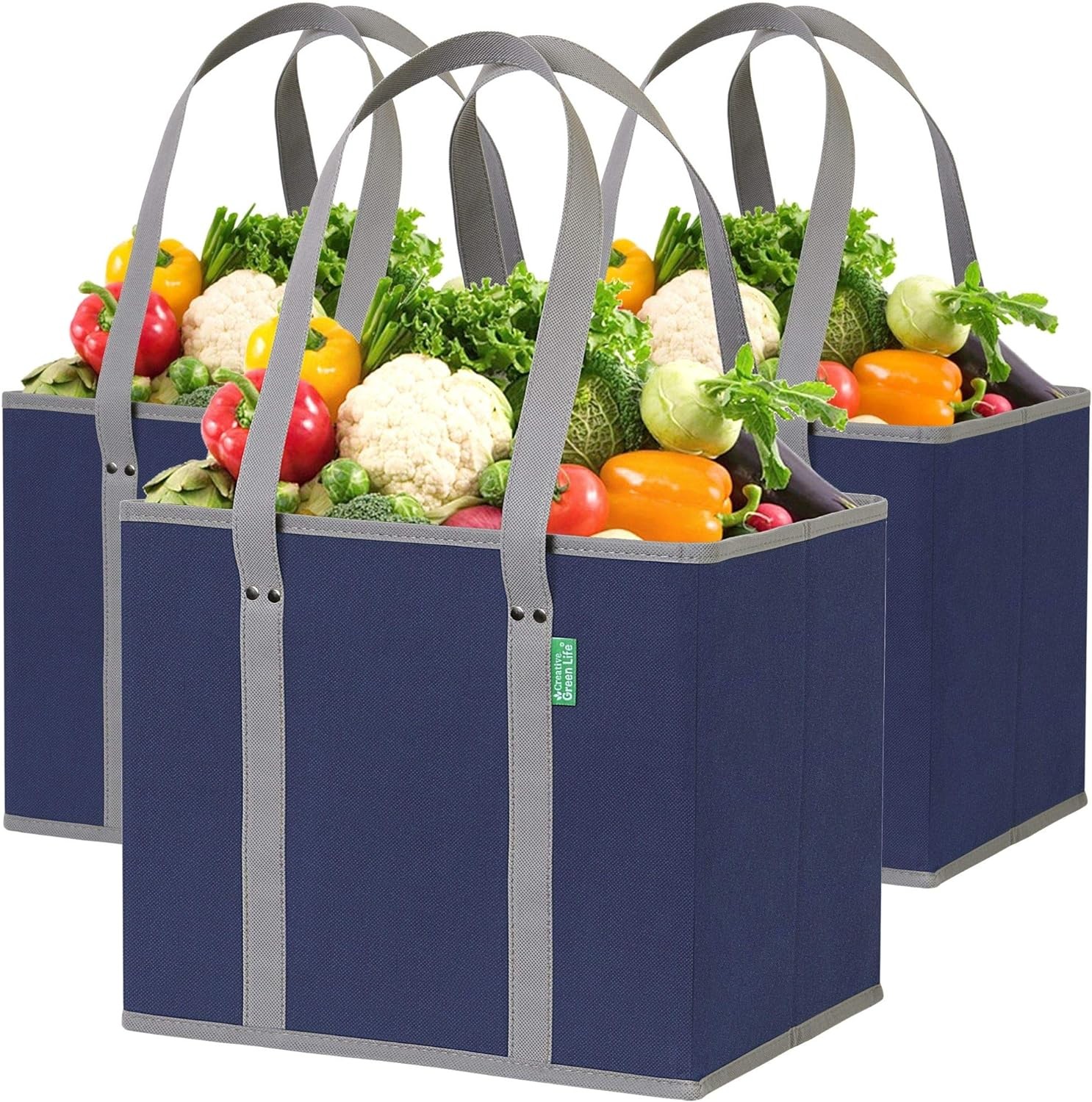 Reusable Grocery Bags (3 Pack) – Heavy Duty Reusable Shopping Bags with Box Shap