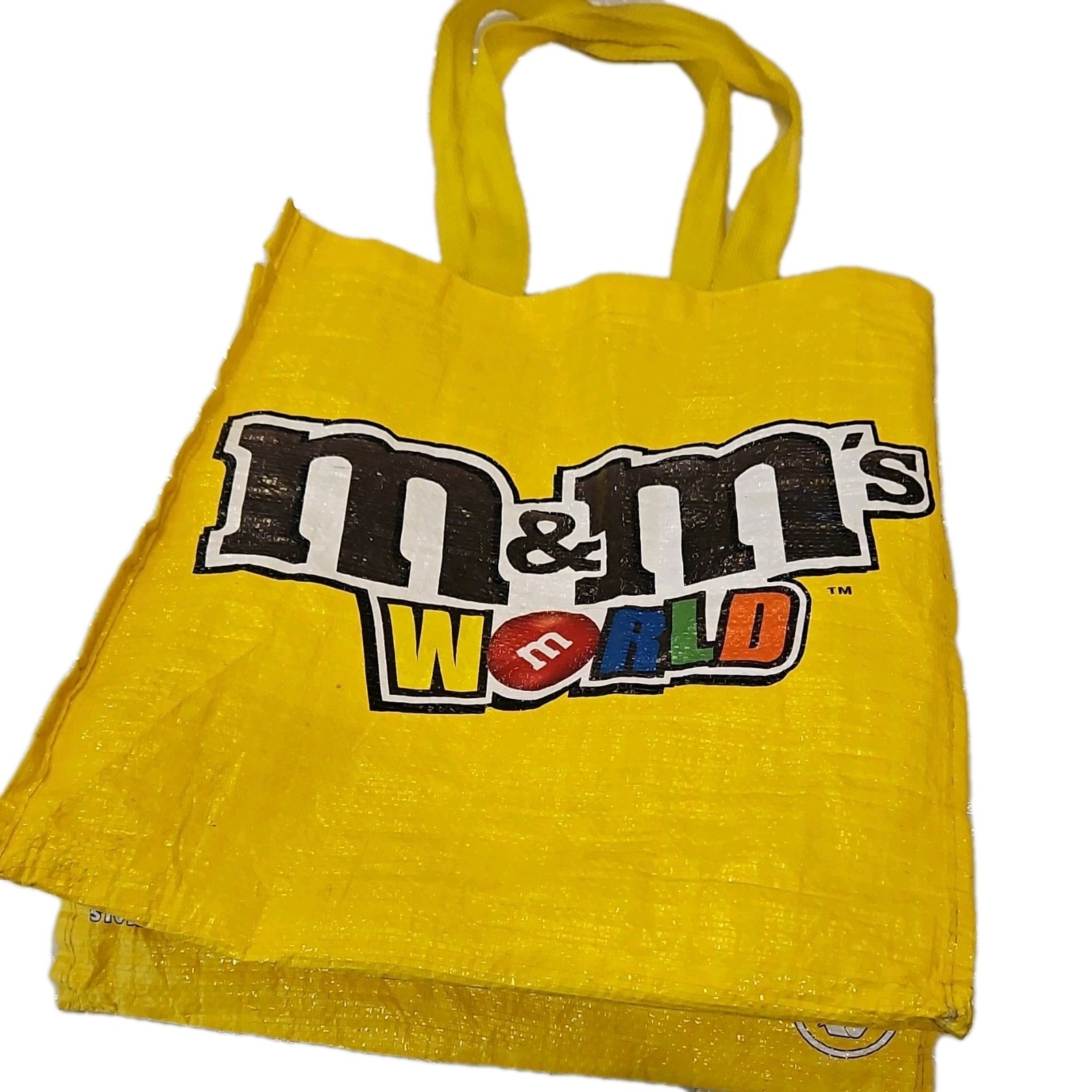 M&M’s World Foldable Reusable Shopping Bag Yellow Multicolor Recycled Plastic