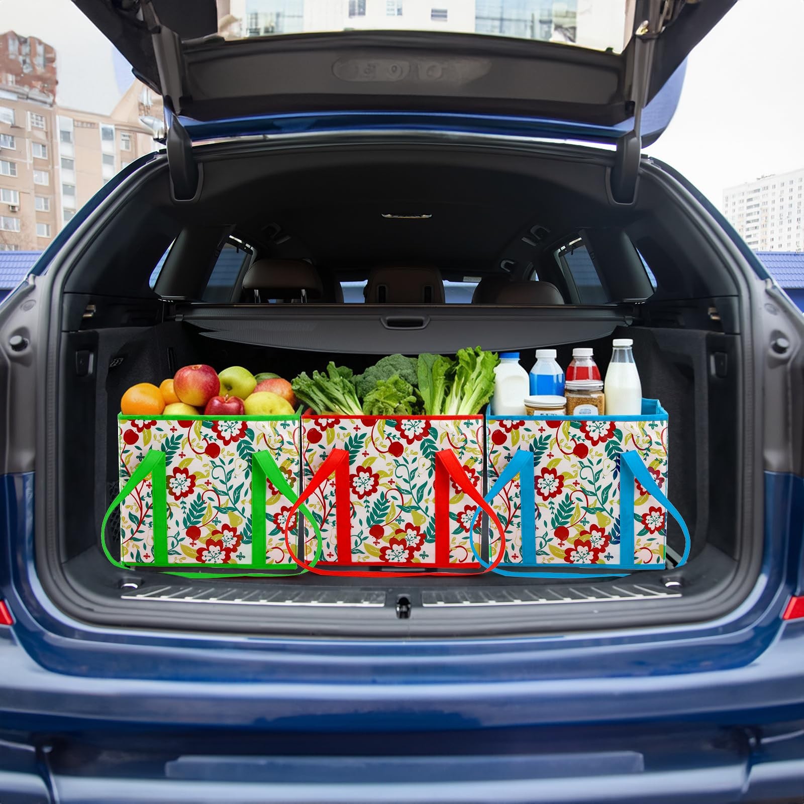 4 PCS 50 Lbs Heavy Duty Foldable Reusable Grocery Shopping Tote Bags Box