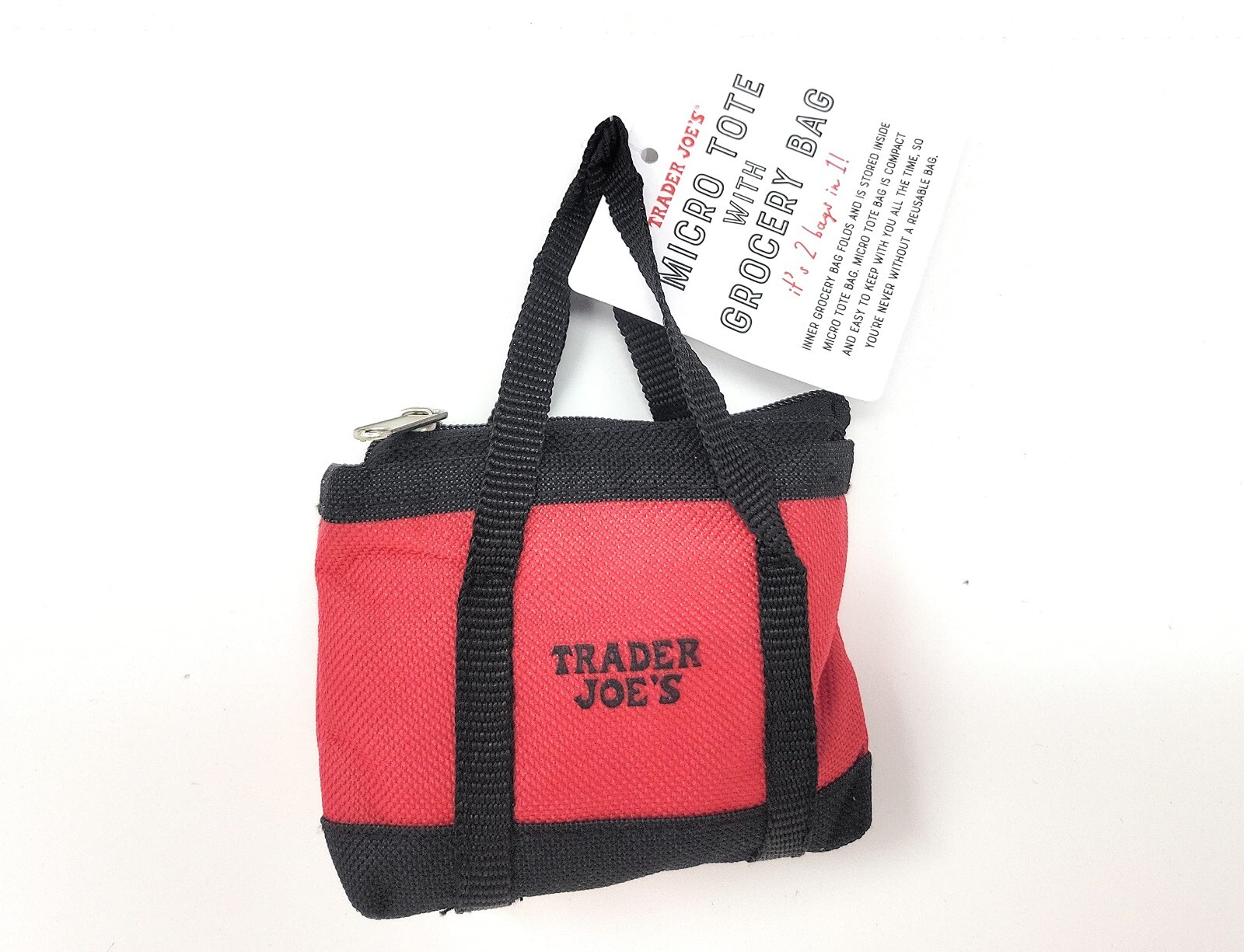 New Trader Joe’s Red Black Mini Micro Tote Folded 2 in 1 Reusable Shopping Bag