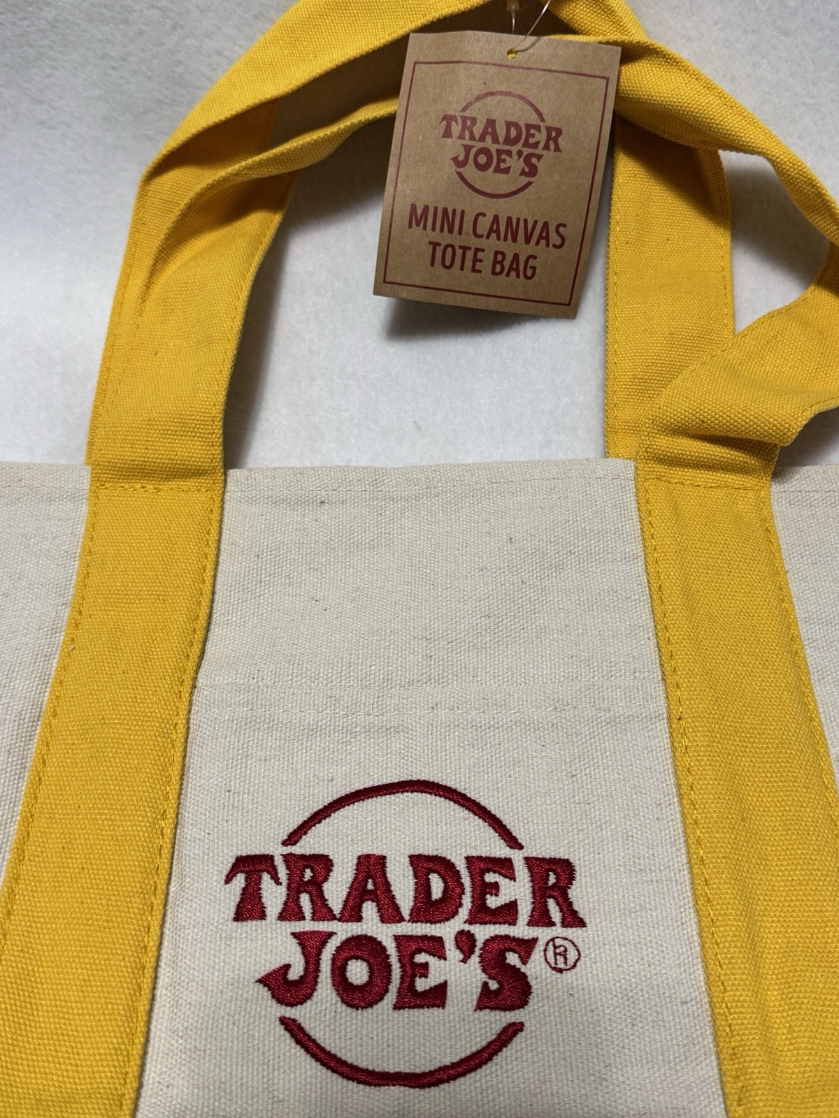 NWT Trader Joe’s Mini Canvas Tote Bag – Yellow – Holiday 2025 – Limited Edition
