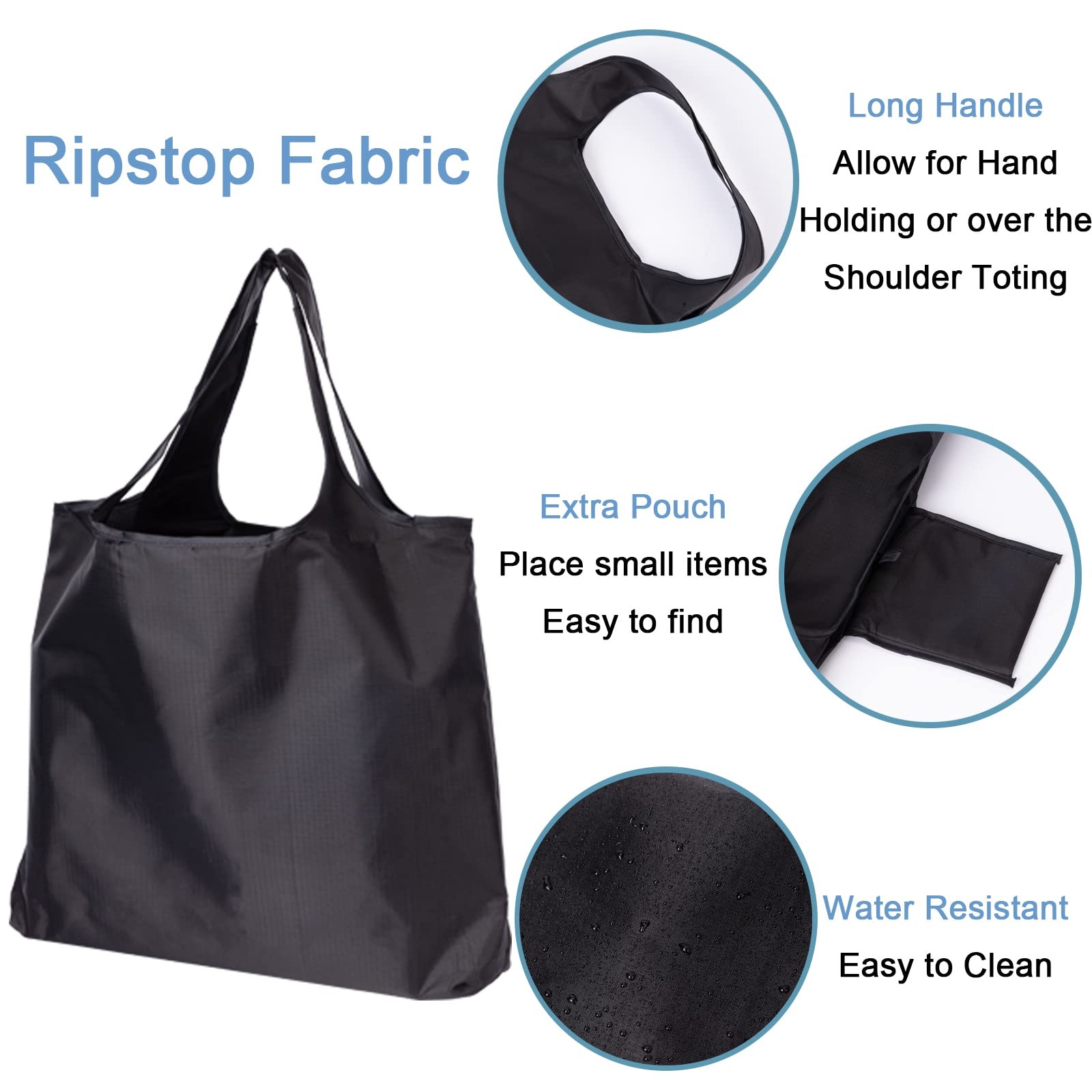 Reusable Grocery Bags with Handles 45LBS Waterproof Ripstop 10 Pack Reusable …