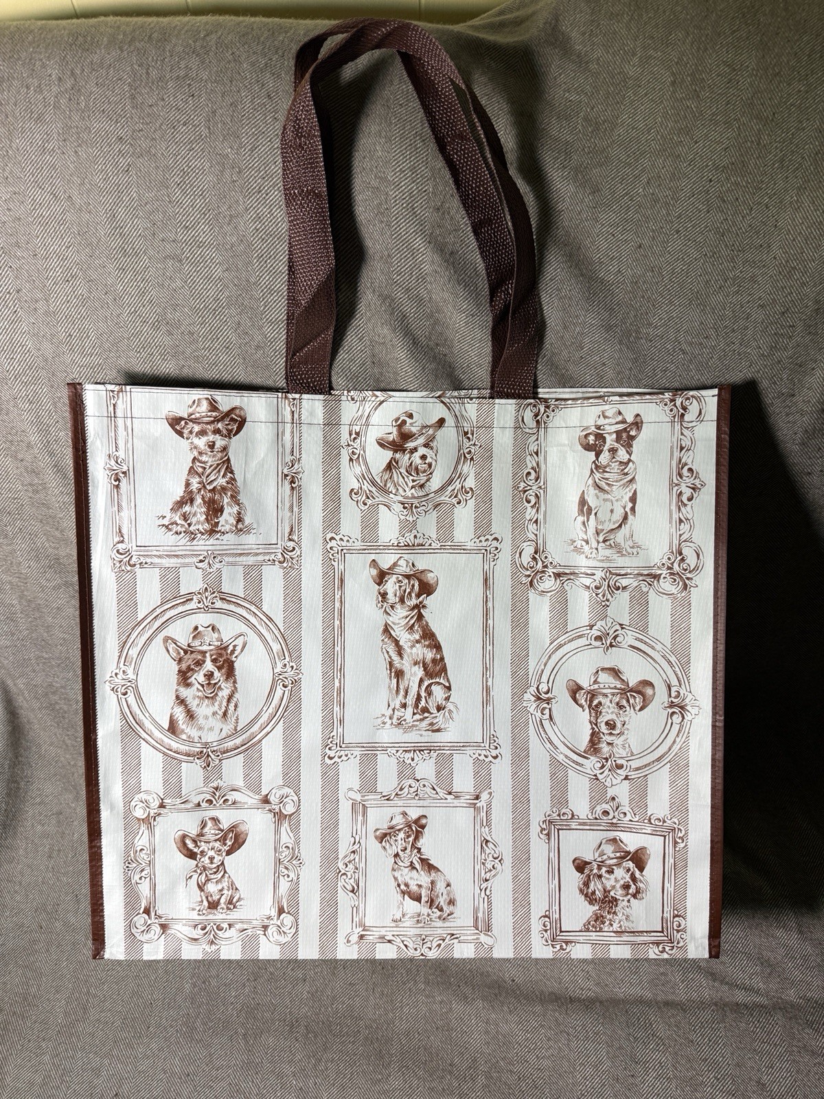 New T.J. Maxx Reusable Shopping Tote Bag Western Dogs Portraits with Cowboy Hats