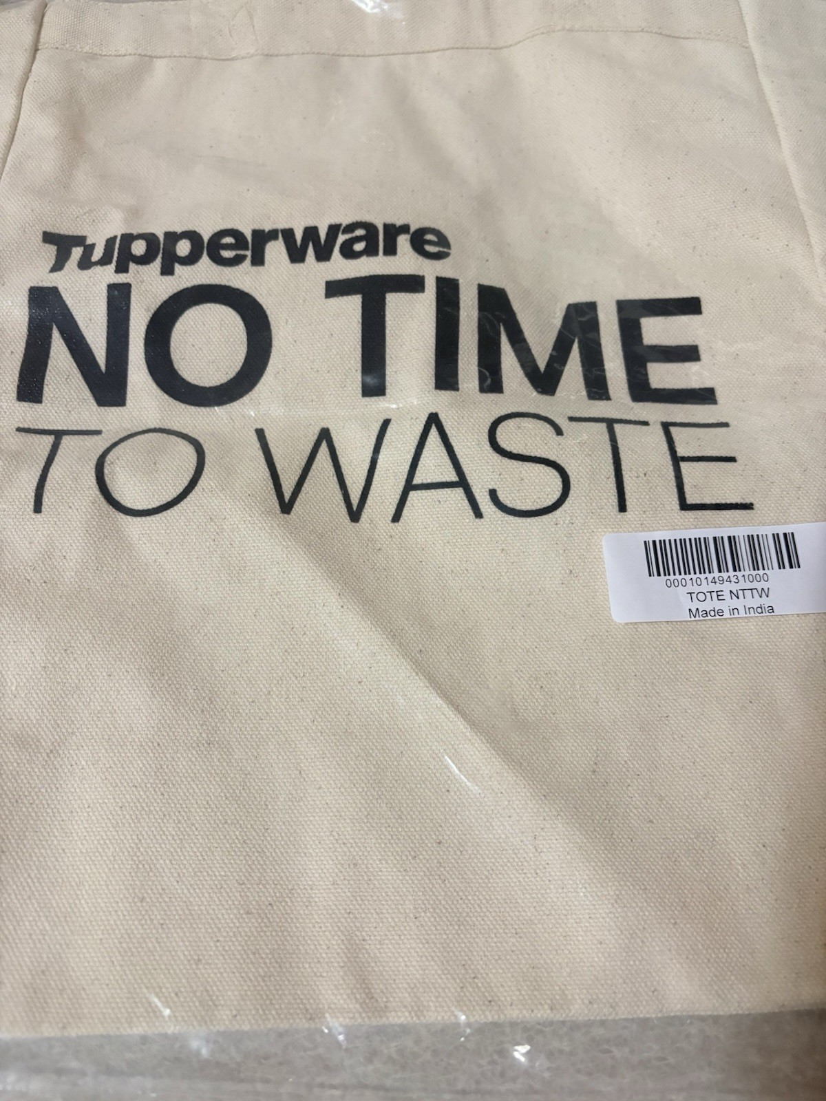 Tupperware NO TIME TO WASTE Canvas Tote Shopping Reusable Bag New with Handles
