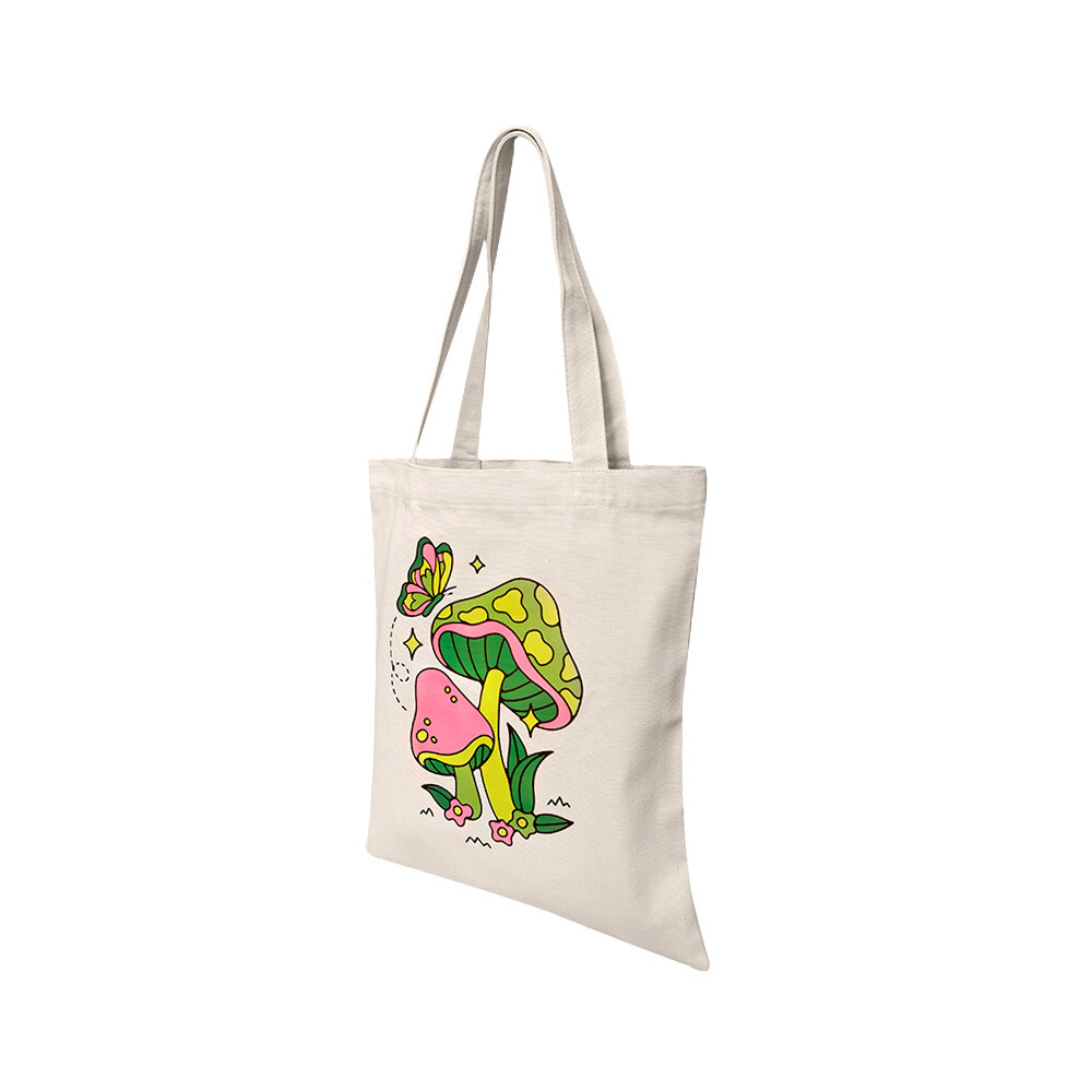 15″L x 16″H Reusable Canvas Mushroom Tote Bag,Grocery Bag,Beach Bag,Shopping Bag
