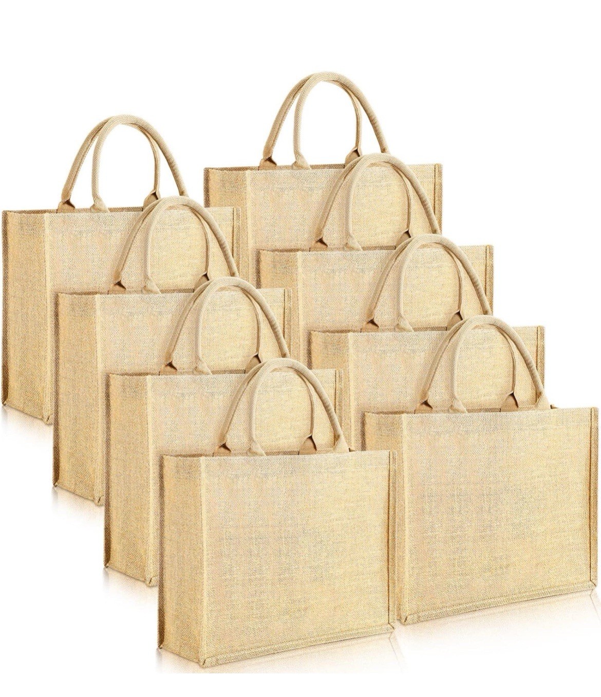 Burlap/Jute Tote Bags 8 Pack w/Handles and Laminated Interior