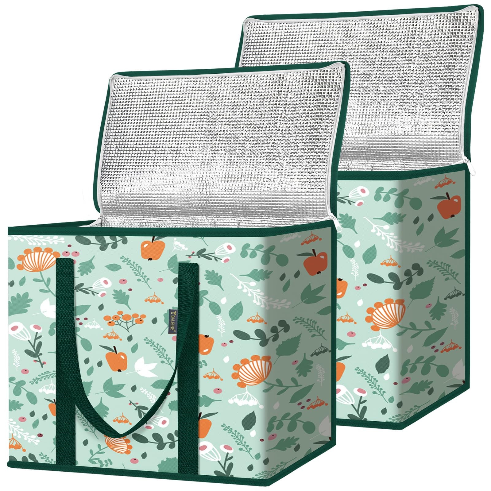 BALEINE 2Pk Insulated Reusable Grocery Bags, 2 Pack, Spring Stroll