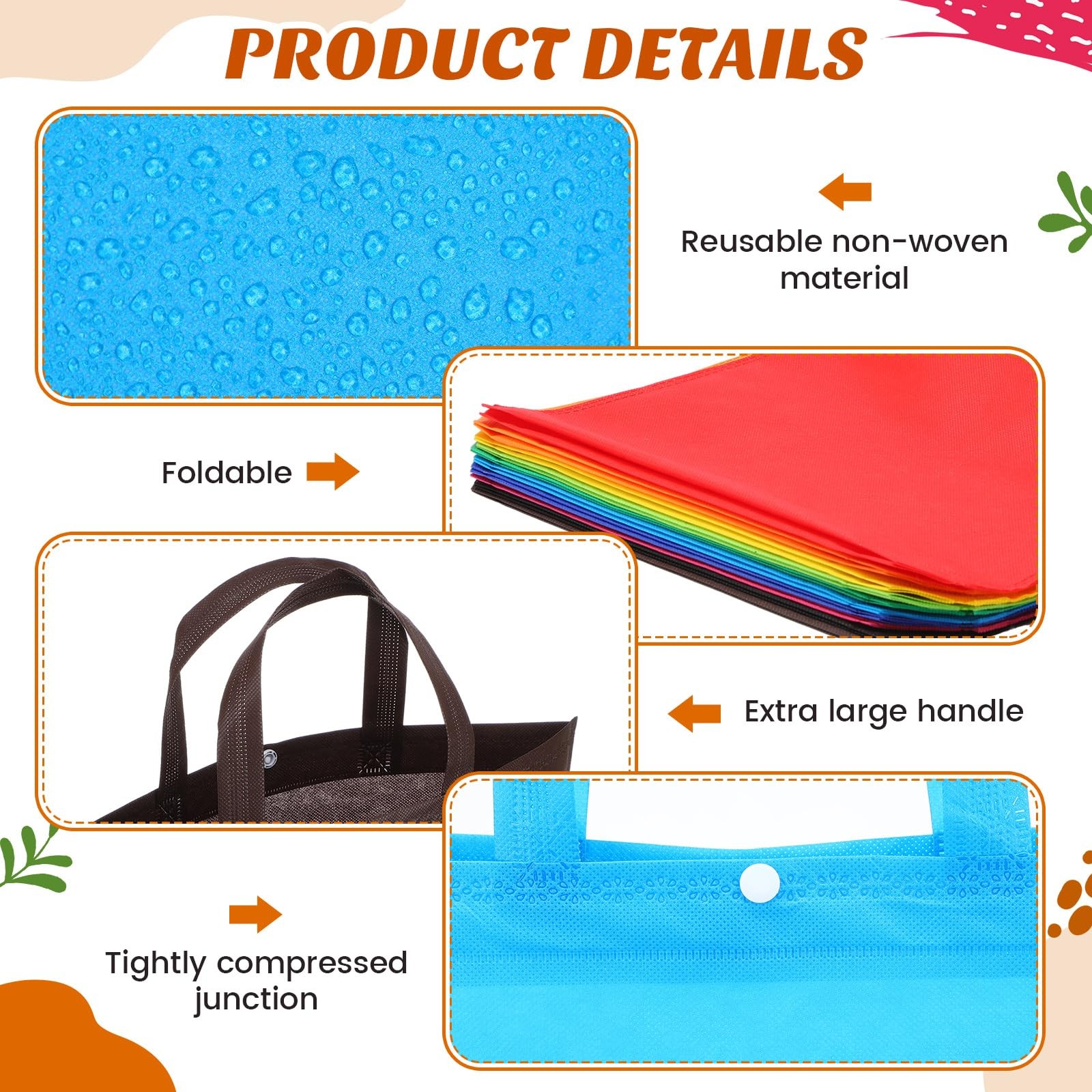 100 Pcs Reusable Grocery Bags Bulk Shopping Tote with Handle Non Woven Portab…