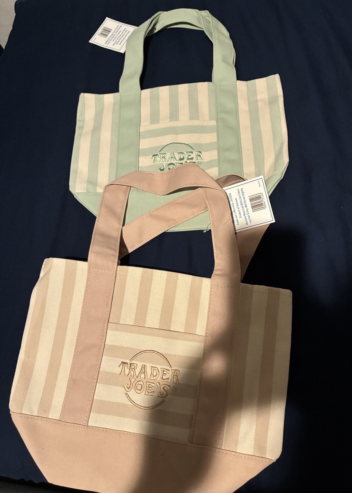 Trader Joe’s Pink/Mint & Green/White Stripe Reusable Tote Bags 2-Pack