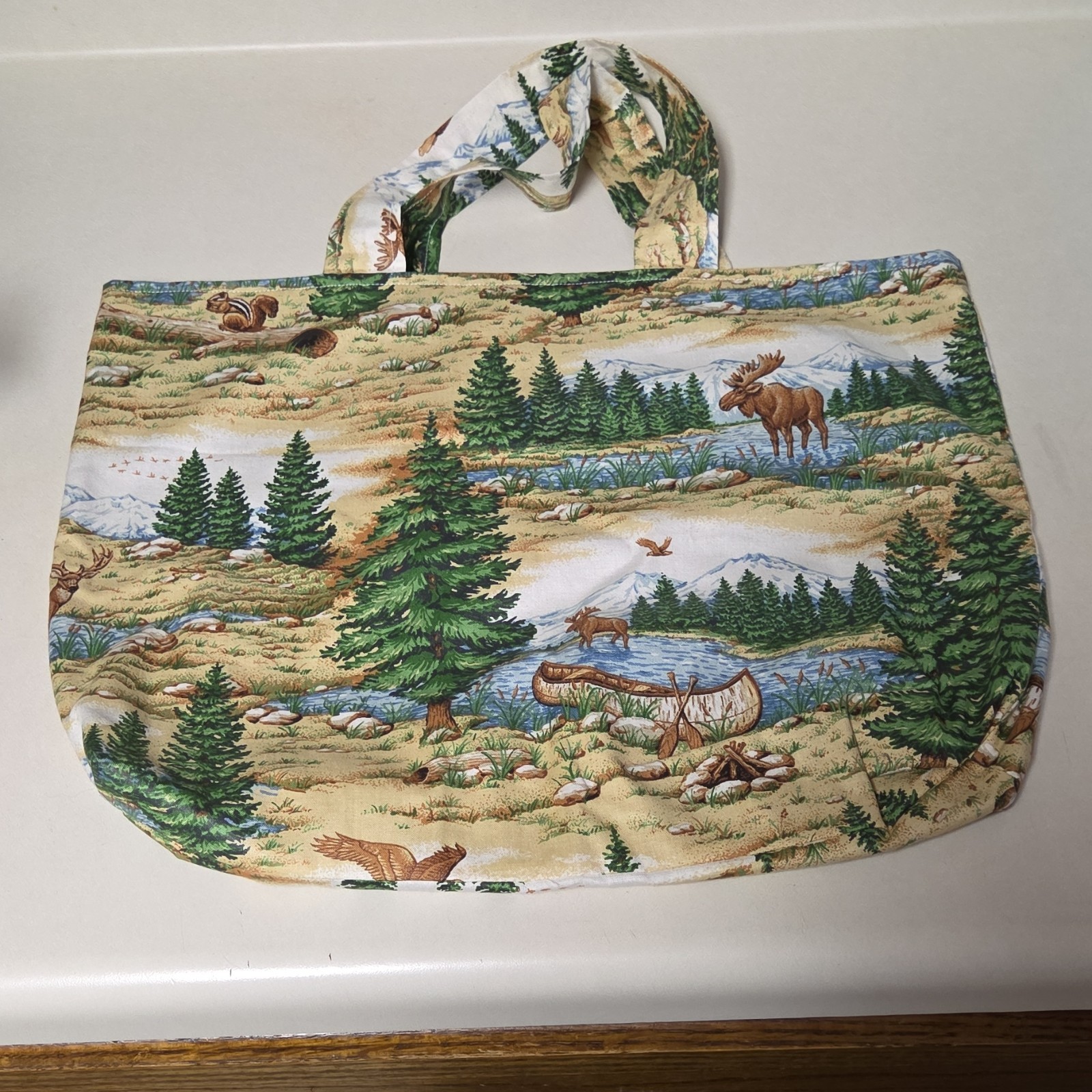 Scenic Fabric Reusable Shopping Bag Foldable Multicolor Wilderness Print