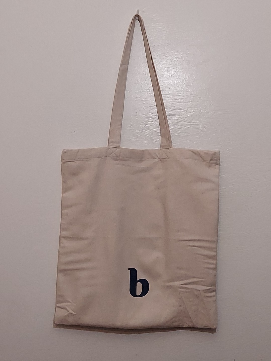Brooklinen Canvas Tote Bag Light Beige Cotton Blue Lettering 17x 15.5 inches