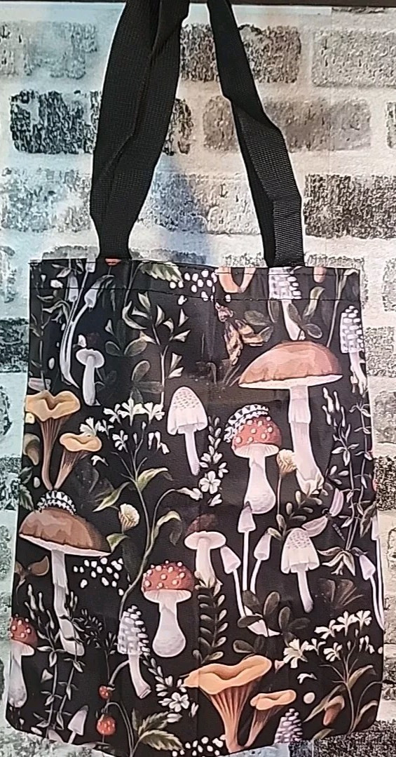 Mushrooms Shoulder Tote Large Gift/ Shopping bag 16″x13″ Cottage Retro Style