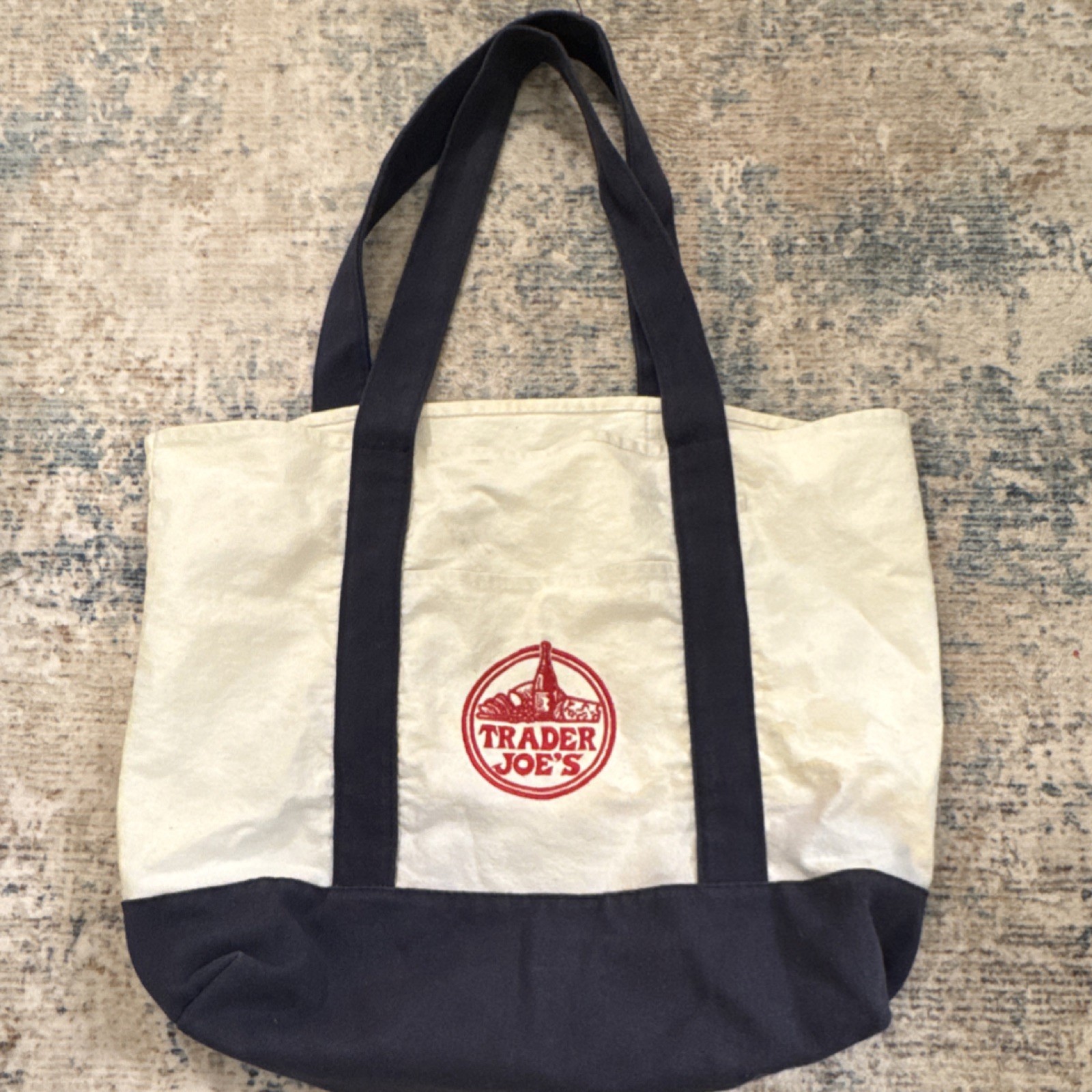 RARE Trader Joe’s Canvas Reusable Tote Large Eco Shopping Bag Green and Blue