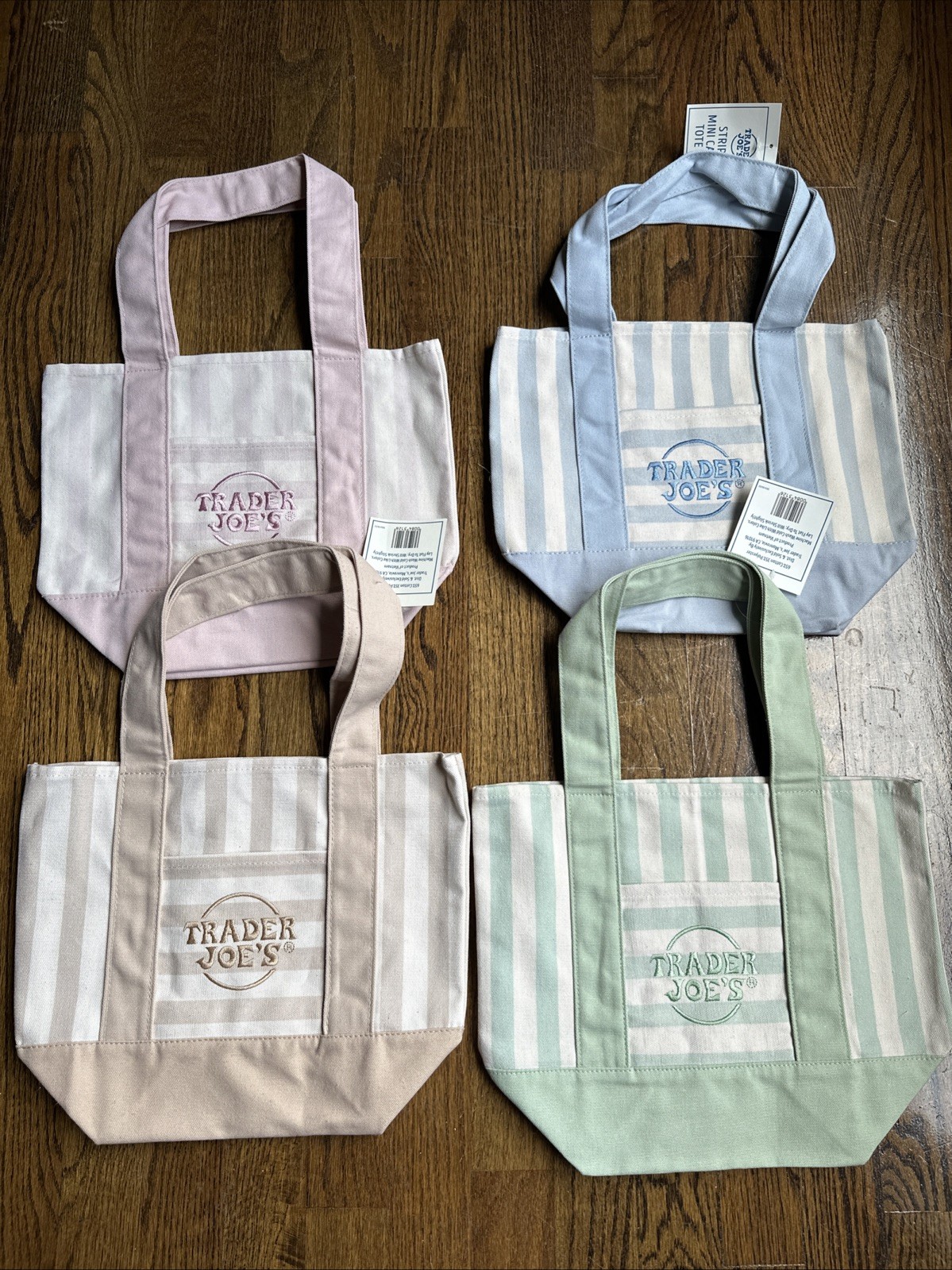 Trader Joe Stripe Canvas Tote Bag Set Of 4