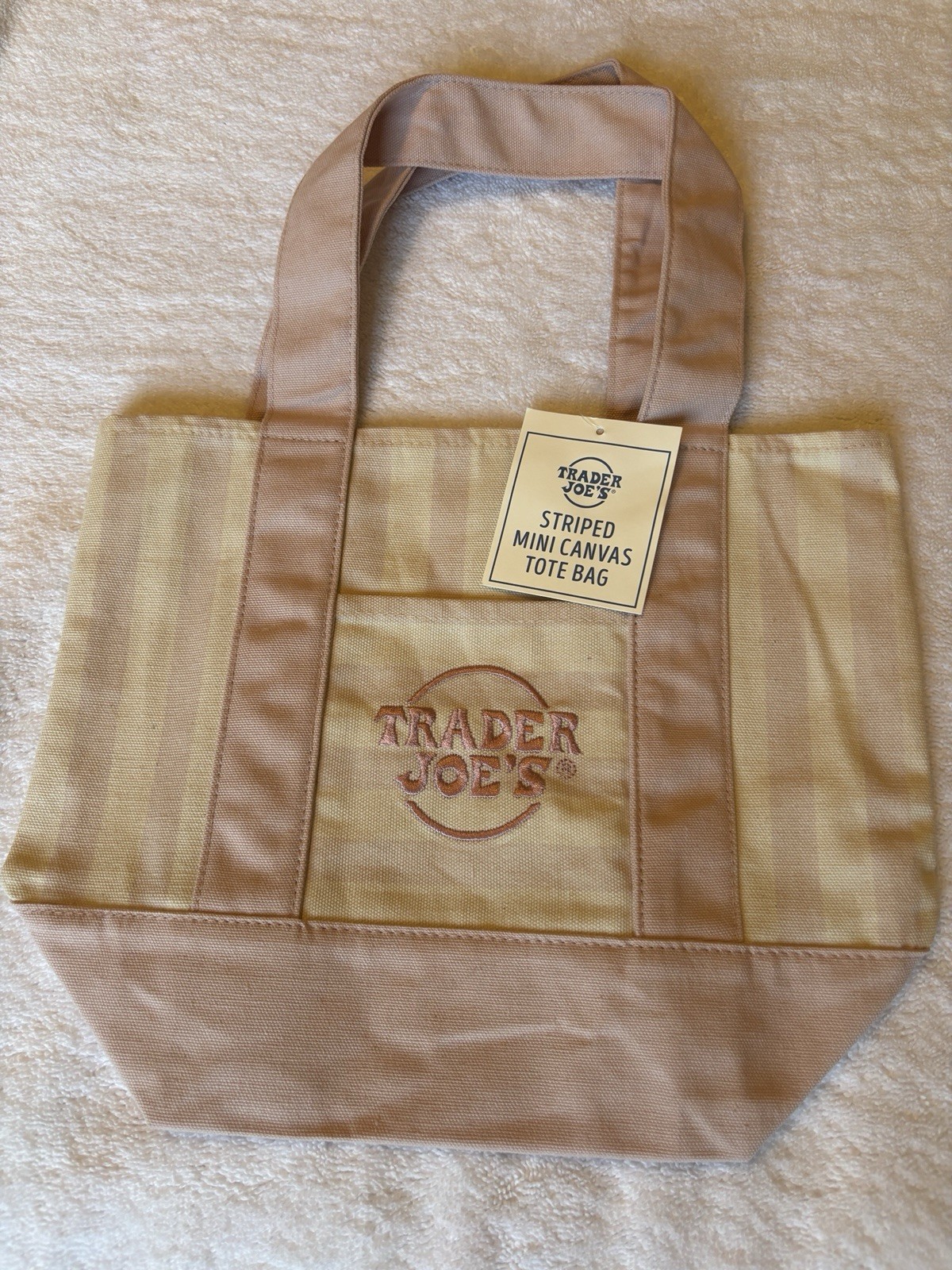 Trader Joe’s – 2026 Mini Canvas Tote Bag- Pink Stripe . 13”x 10”x6” NWT