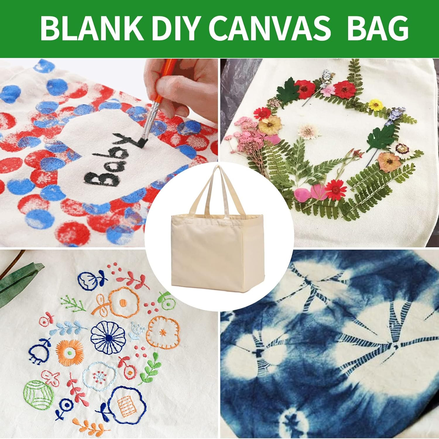 Canvas Reusable Grocery Bags Heavy Duty, 8.3 Gal Foldable Large Tote Bag with Ha