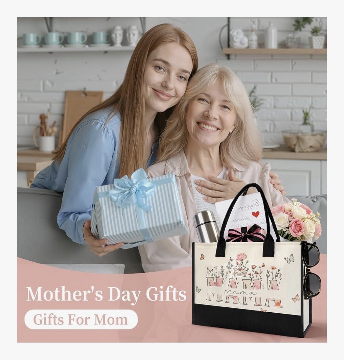 Canvas Tote Bag Moisture Resistant Floral Butterfly Mom Pattern 16.93×11.81in