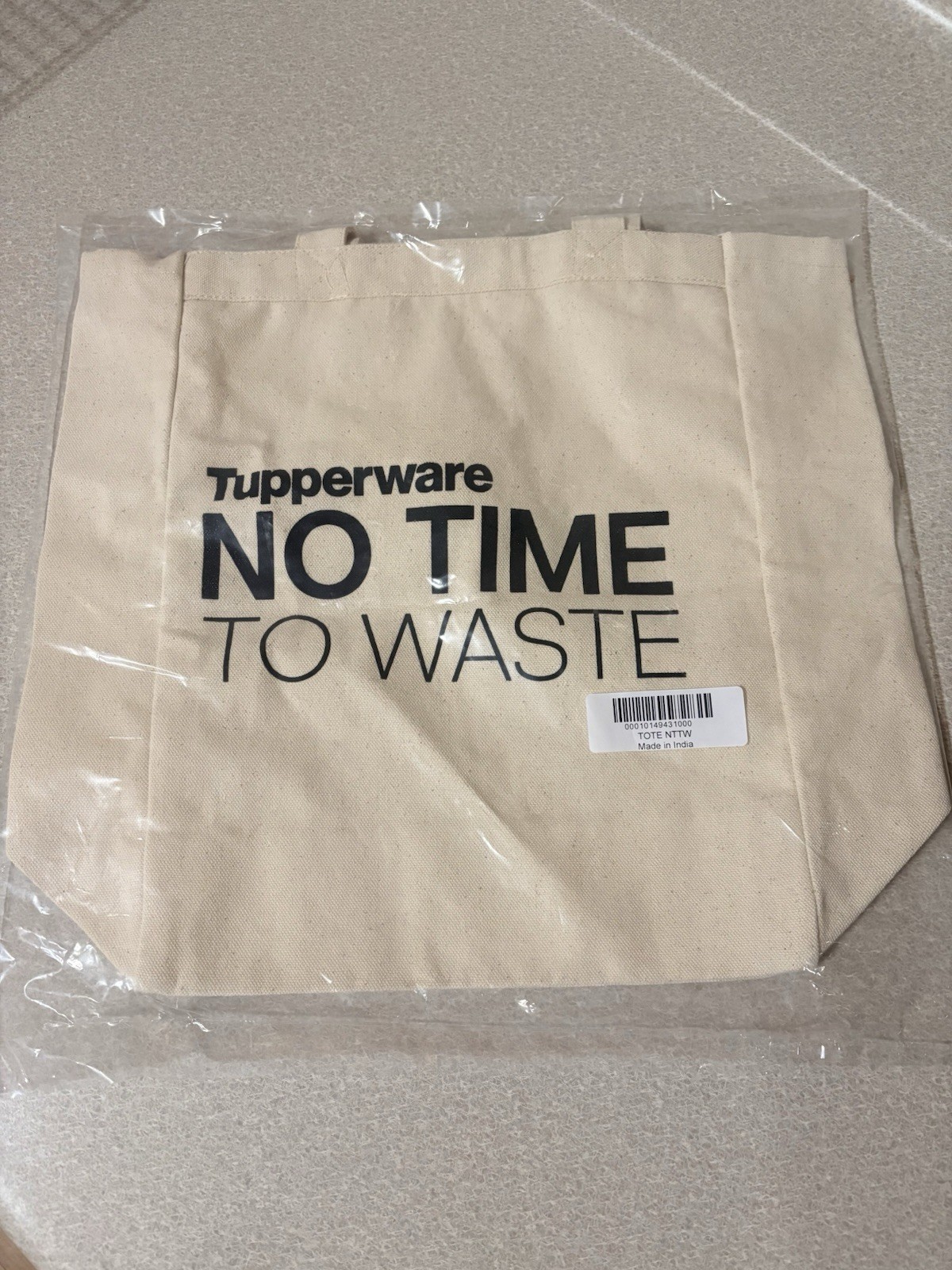 Tupperware NO TIME TO WASTE Canvas Tote Shopping Reusable Bag New with Handles