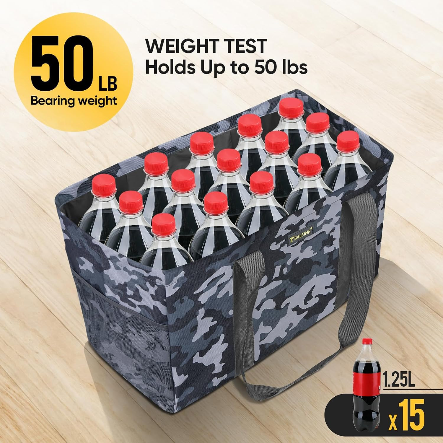 Soft 9 Gallon Extra Large Utility Tote, Foldable Reusable Storage Bag (Grey Camo