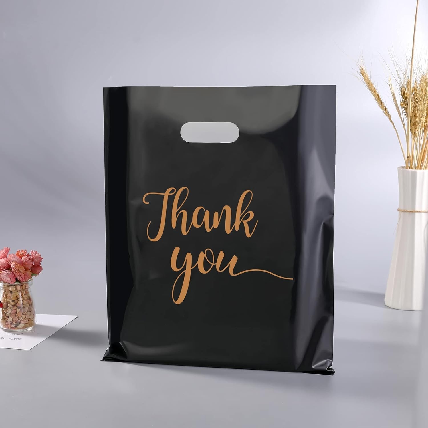 Durable 2.36 Mil Black Thank You Bags 100 Count – Ideal for Boutique Gifts