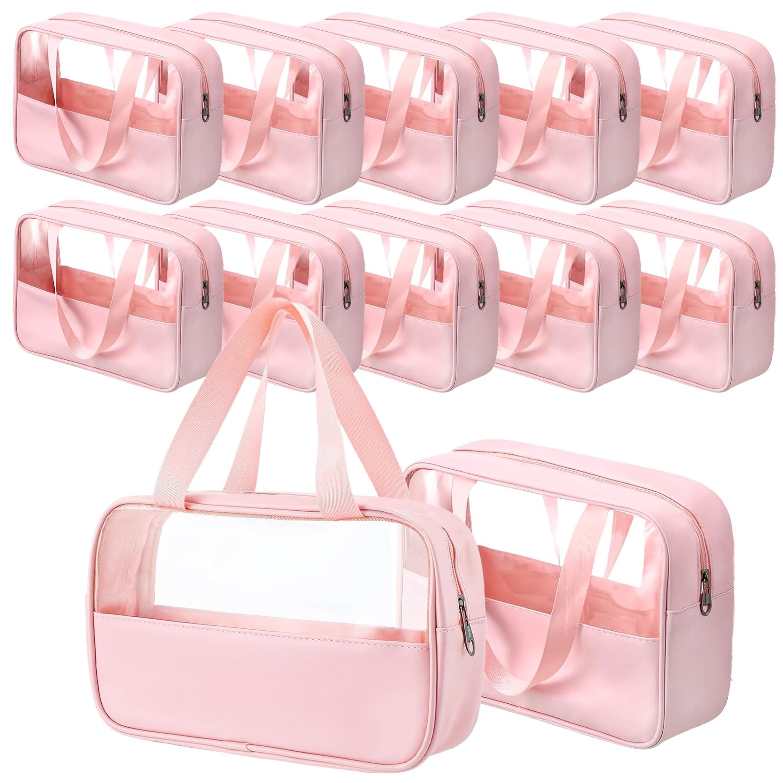 LECEHIVO 12 Pcs Translucent Make up Bag 10.2 x 6.3 x 2.8 Inches Pink
