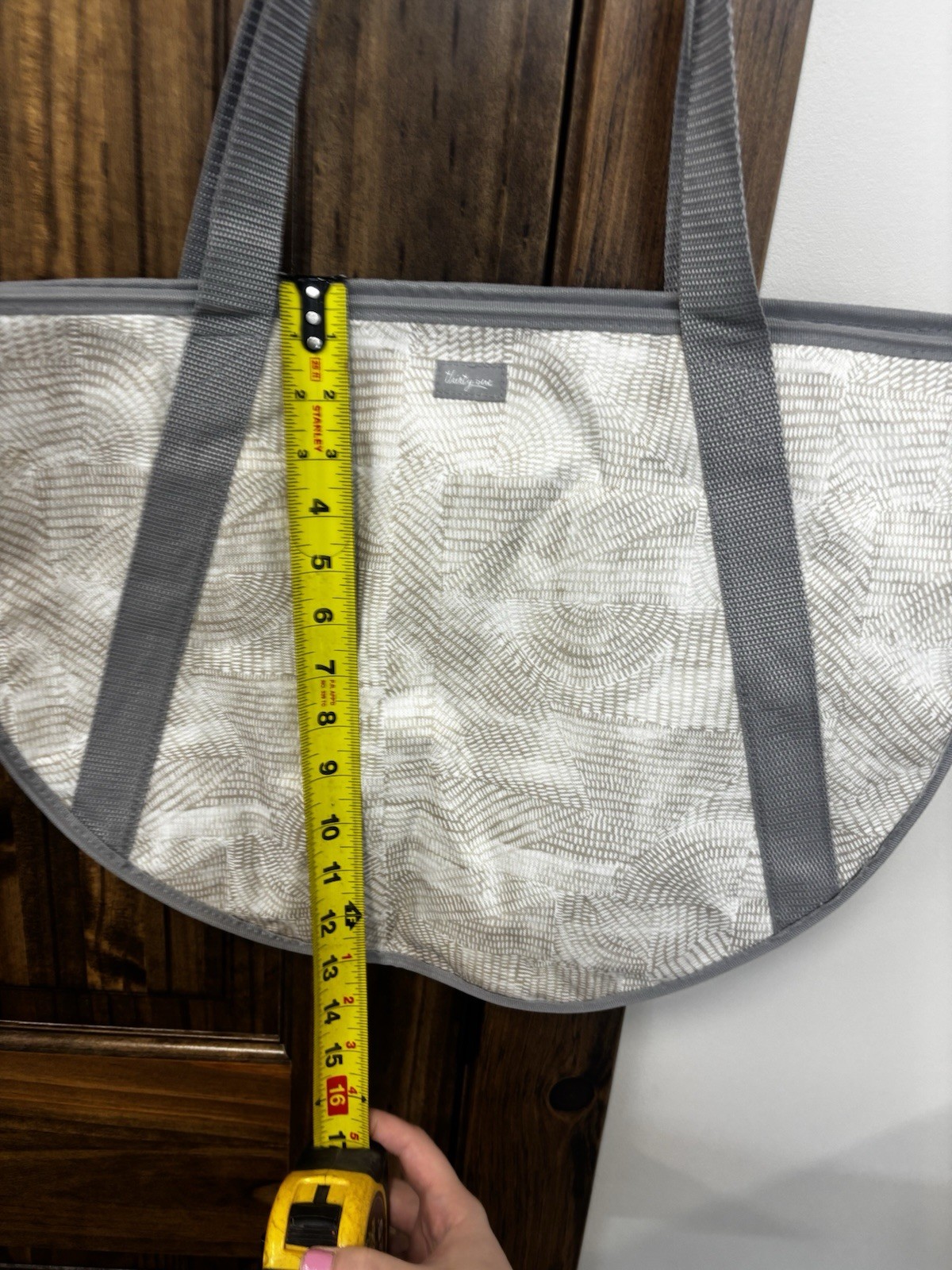 Thirty-One Abstract Gray White Foldable Fabric Reusable Shopping Bag Large
