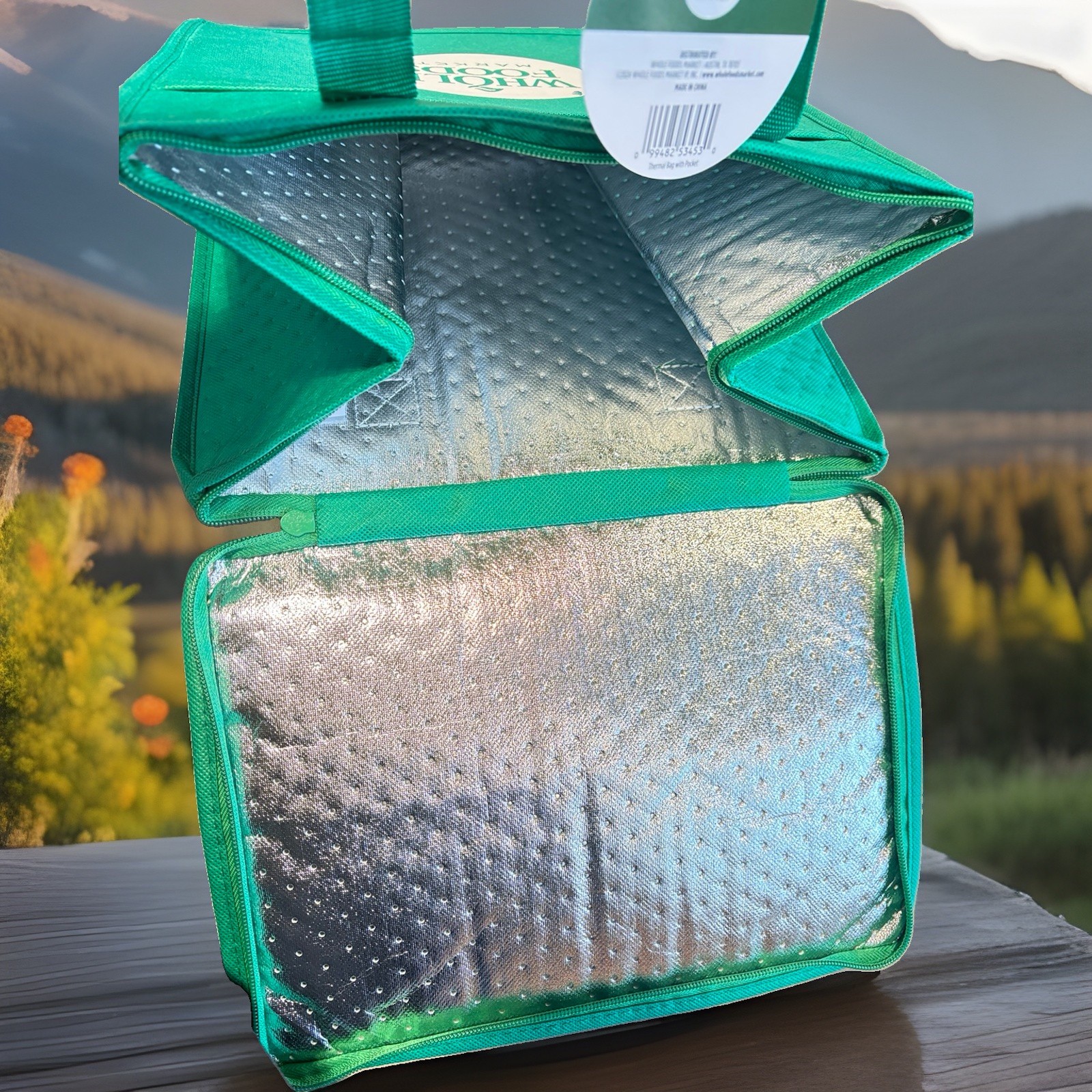Set of 2! Whole Foods Market Green White Insulated Hot Cold Cooler Tote Bag NEW!