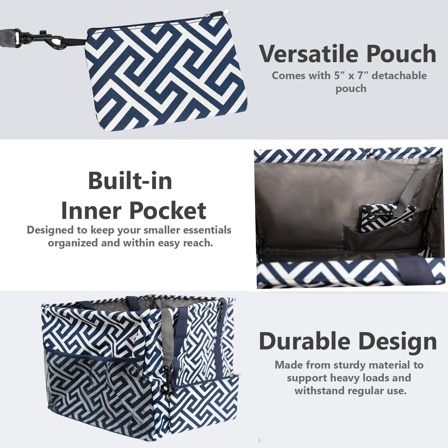 Extra Large Utility Tote Bag Oversized Collapsible Wire Frame Geo Navy 50lbs