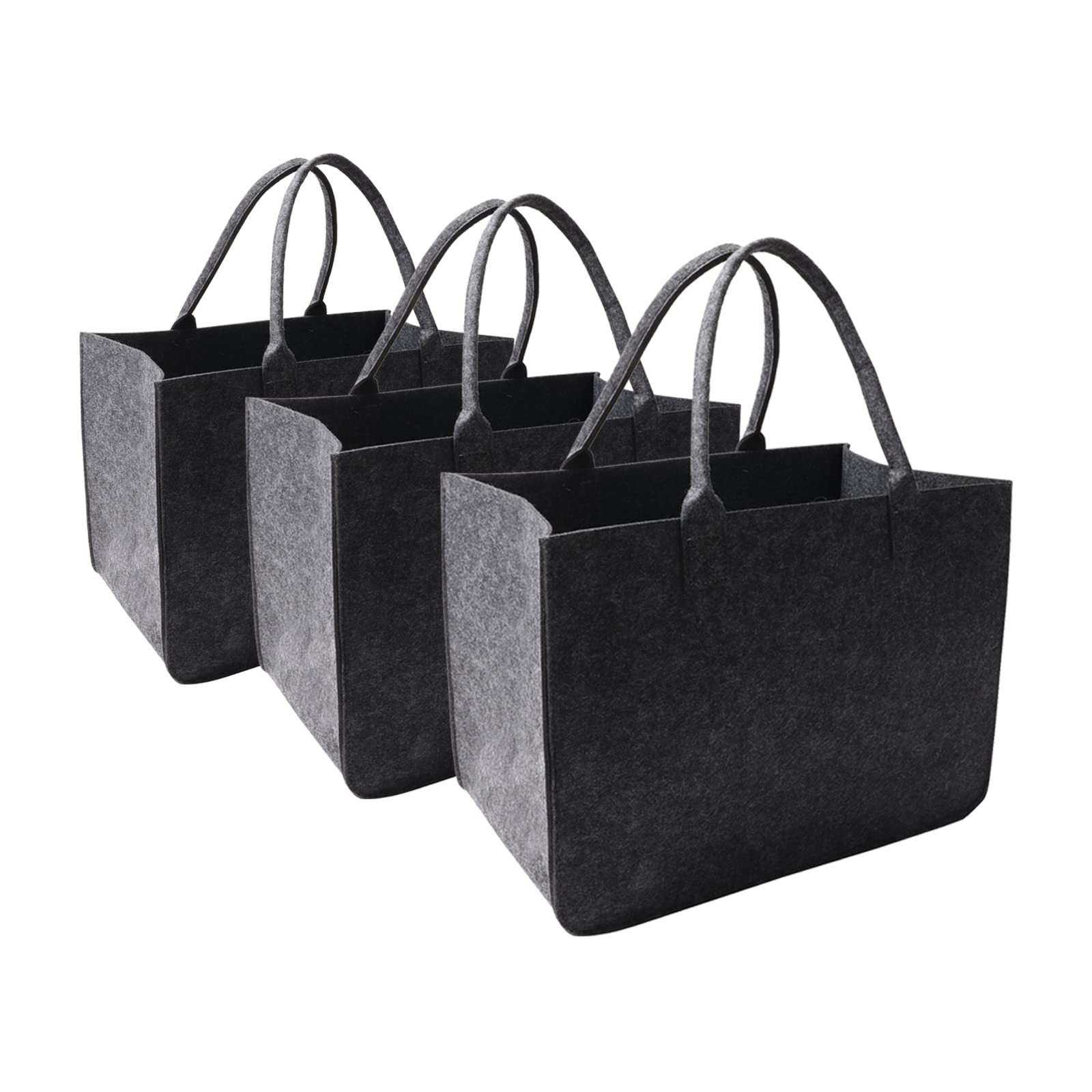 Felt Tote Bag, Large16 x12 x 10″ Reusable Bags Dark Grey 3pcs Heavy Duty Groc…