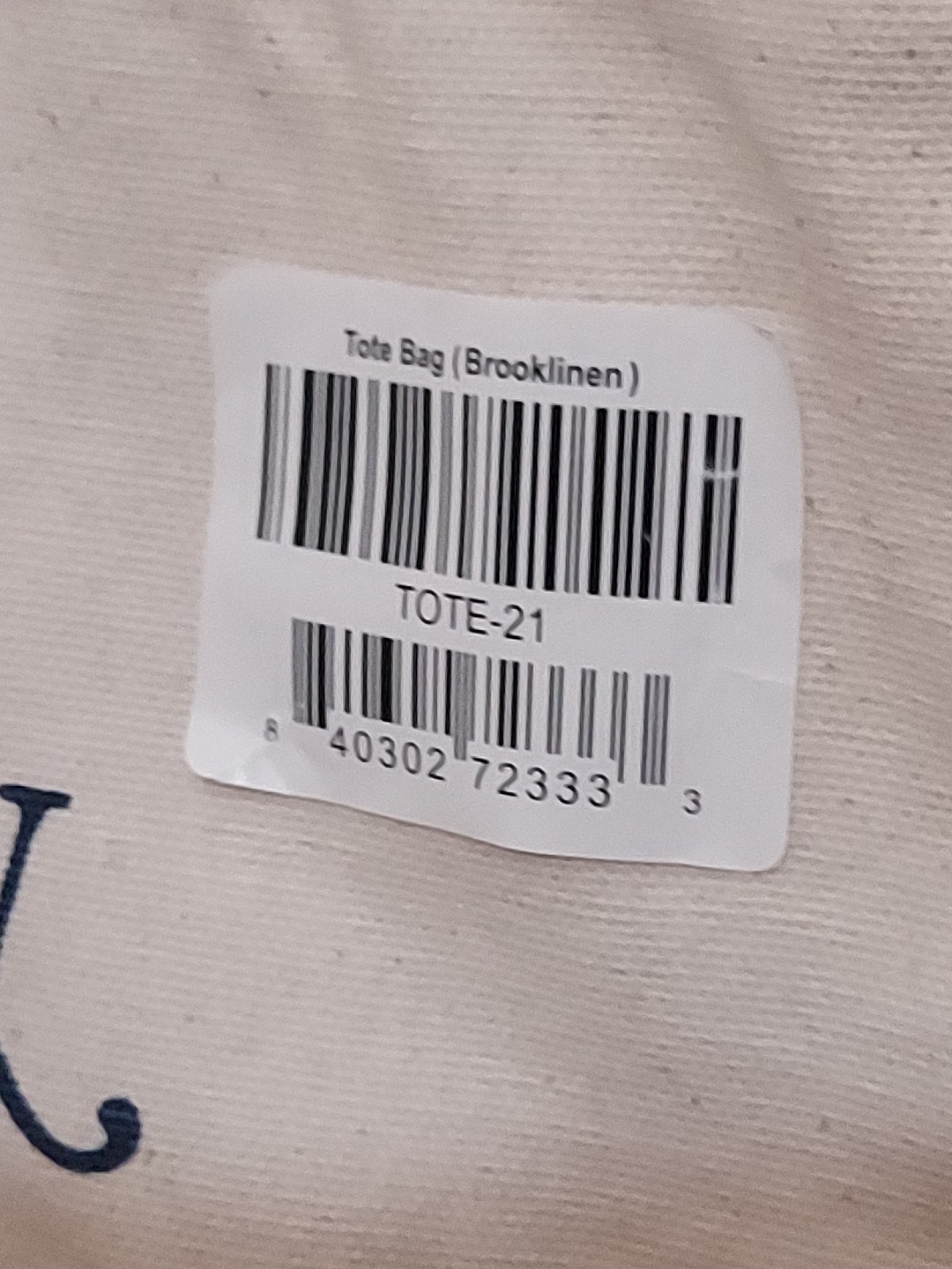 Brooklinen Canvas Tote Bag Light Beige Cotton Blue Lettering 17x 15.5 inches