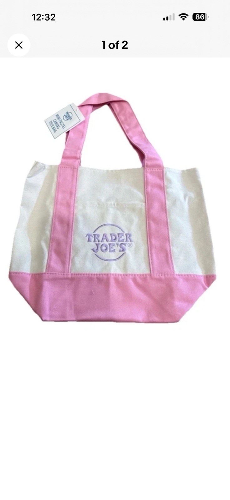 Trader Joe’s Lavender Purple Large + Pink Mini Canvas Tote Bag 2 Set Limited 🛍️