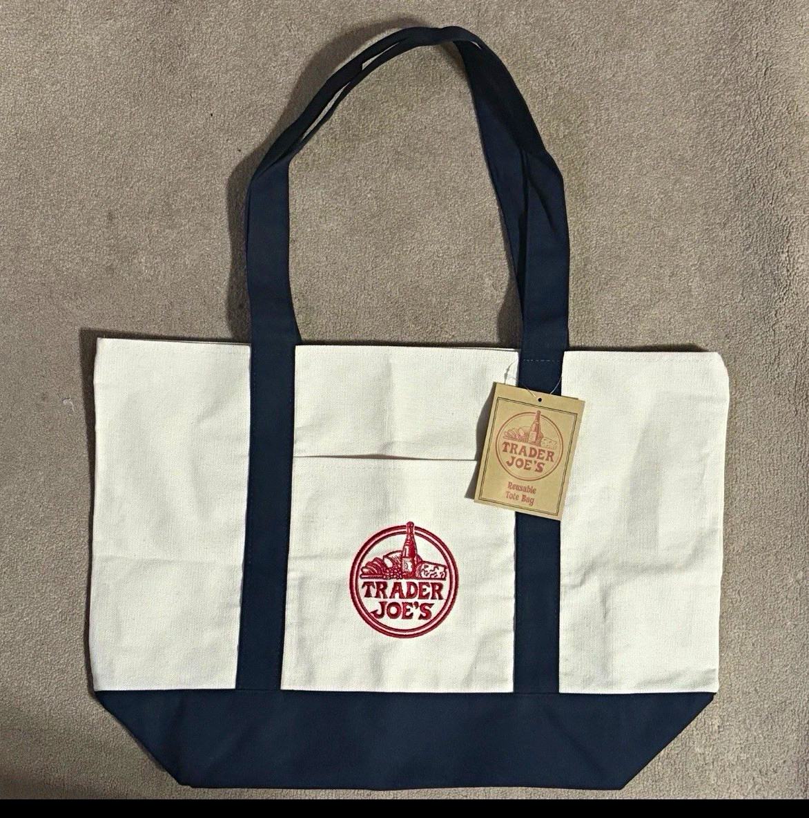 Trader Joe’s Reusable Logo Tote Bag Large Blue 20in x 14in x 10in