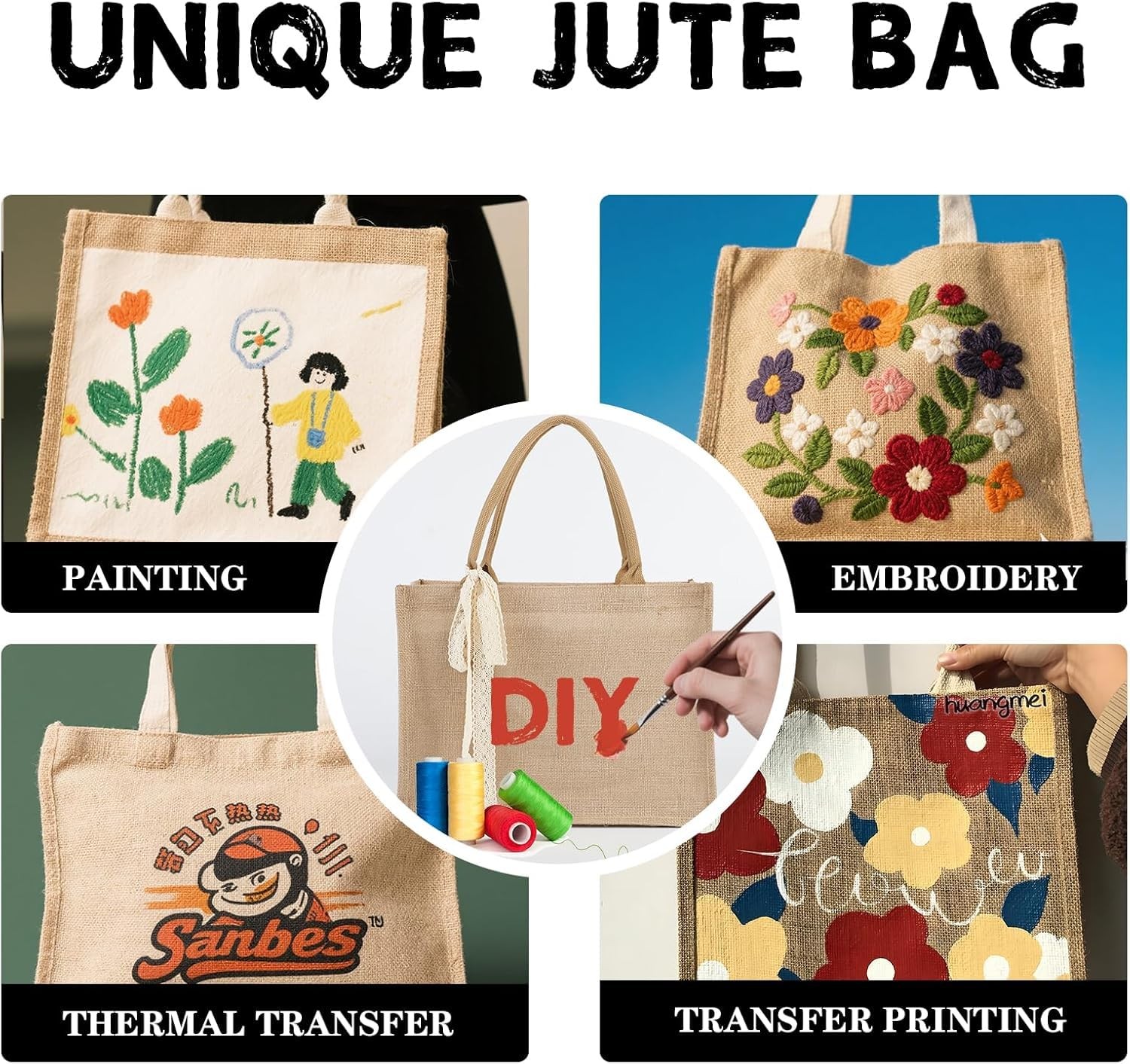 8pcs Burlap Tote Bag Set with Handles, Waterproof Reusable Blank Grocery Bags…
