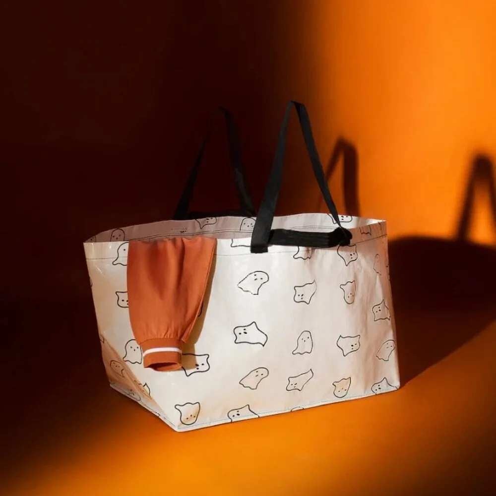 IKEA Ghost Halloween Print Shopping Bag KUSTFYR Large Unisex White 19 Gallon