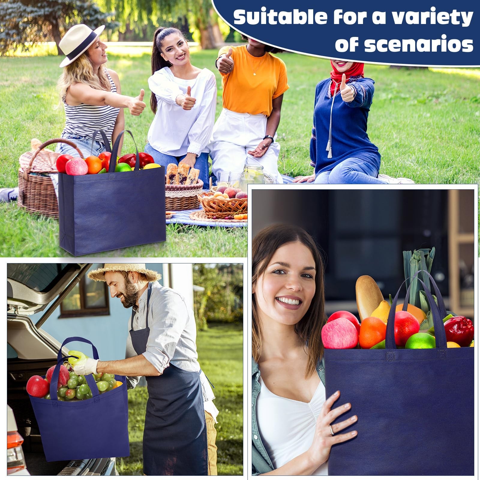 Windyun Reusable Grocery Bags Large Non Woven Shopping Bags with Handles Fold…