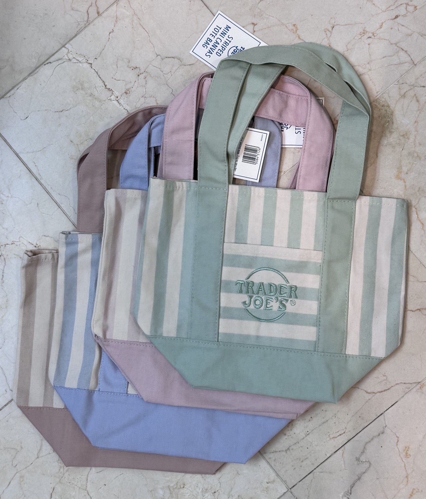 NEW Trader Joe’s Mini Canvas Tote Bag Set of 4 Striped Colors In Hand NWT 2026