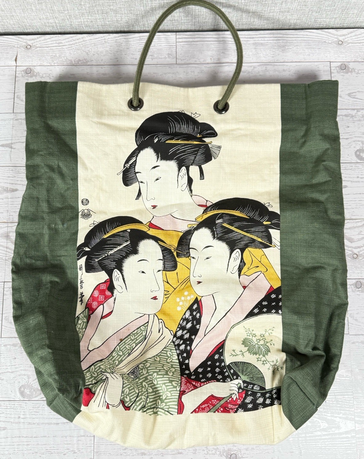 Vintage Japanese Ukiyo-e Canvas Tote Bag Three Beauties Utamaro EUC