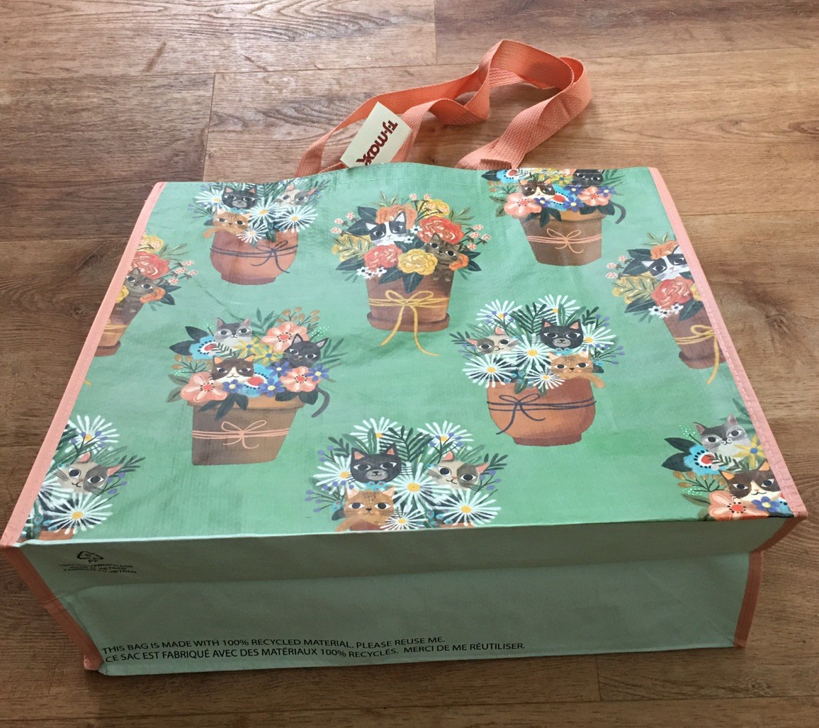 TJMaxx Shopping Bag Colorful CATS In Flower Pots Reusable EcoTote Gift Bag NWT