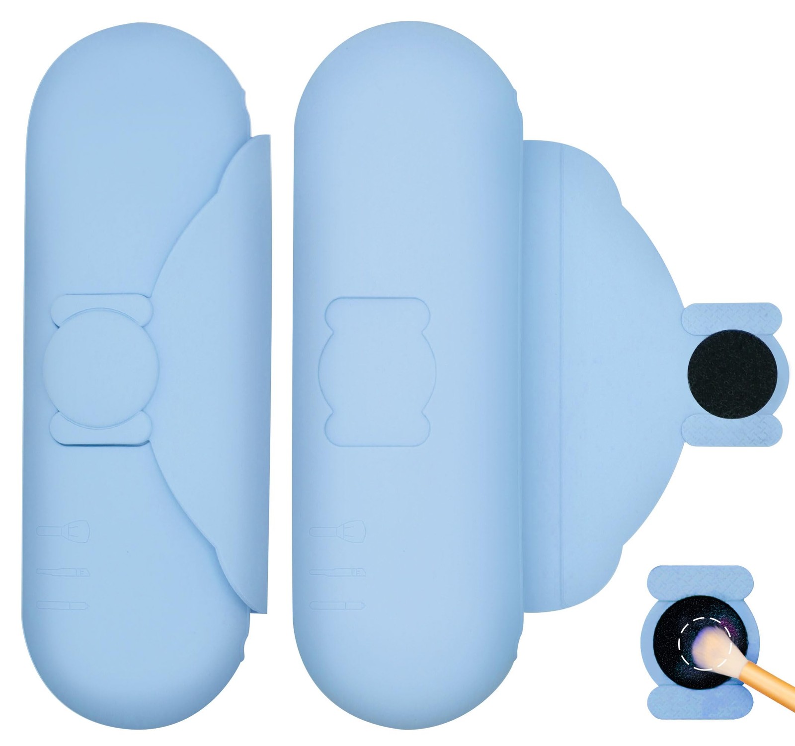 DivaDwell Depot Travel Makeup Brush Holder with Cleaning Pad -Silicone Azure