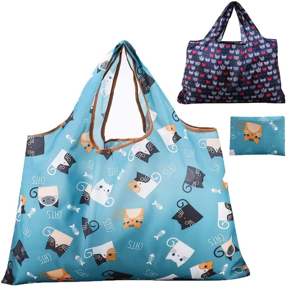 Reusable Grocery Bag 2 Packs Large Washable Foldable Eco Friendly Nylon Heavy