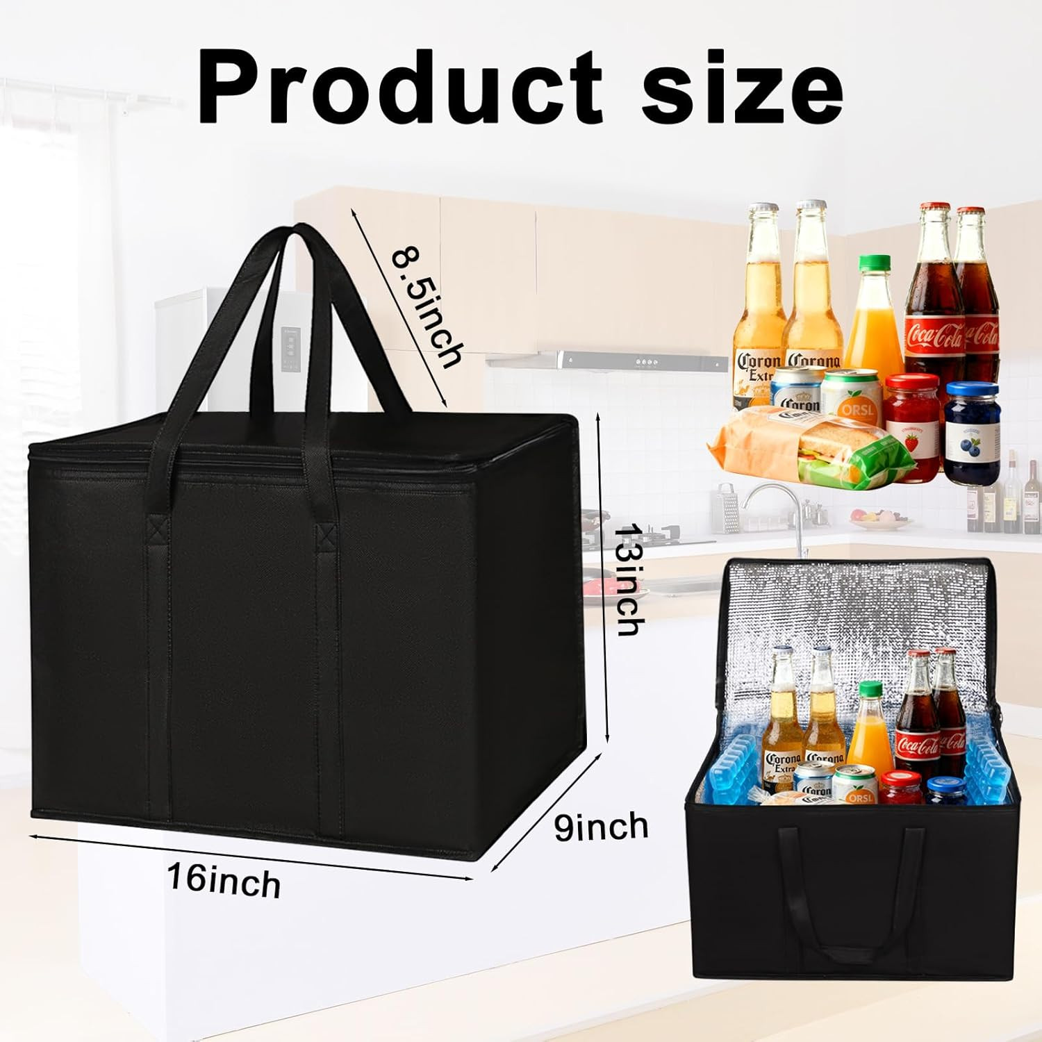 JNYONG 2 Pack Insulated Reusable Grocery Shopping Bags with Zippered Top,Food De