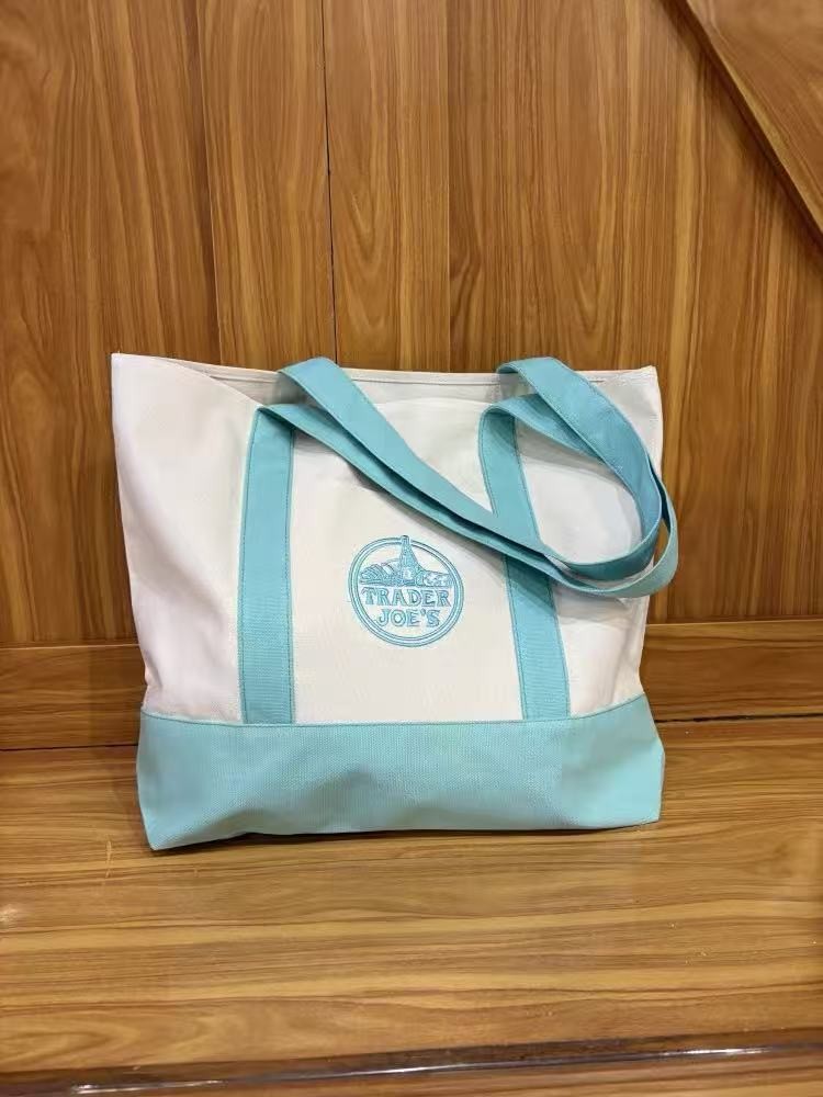 TRADER JOE’S LARGE CANVAS BAG HEAVY COTTON REUS SHOPPING BAG TIFFANY BLUE