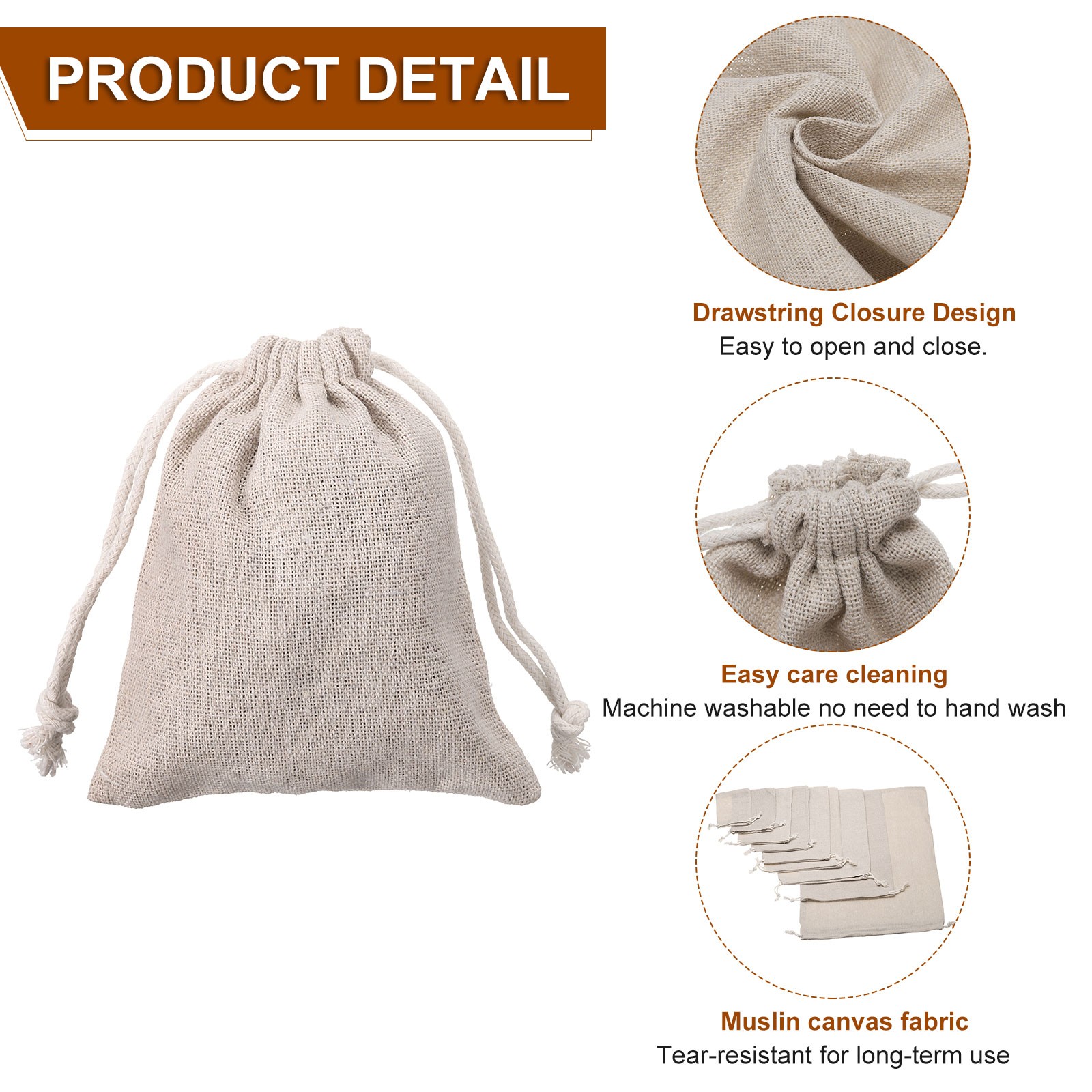 12pcs Cotton Storage Bags 3.9″ x 4.7″ Canvas Drawstring Bag, Beige