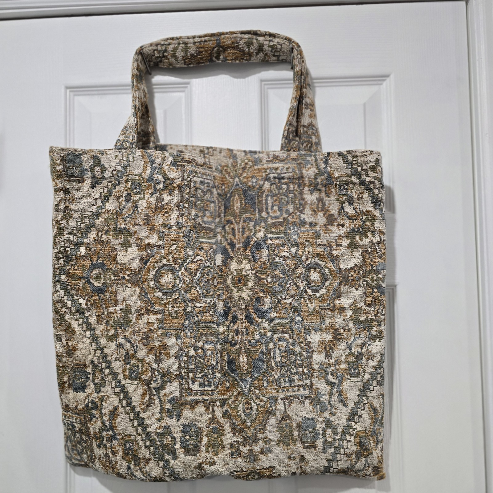 All-Over Pattern Foldable Fabric Reusable Shopping Bag Large Beige Brown Blue