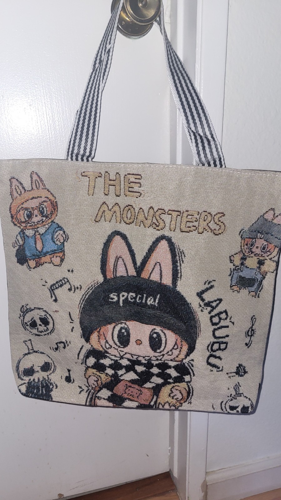 Cartoon Reusable Shopping Bag Zip Closure Fabric Multicolor 1 Pack