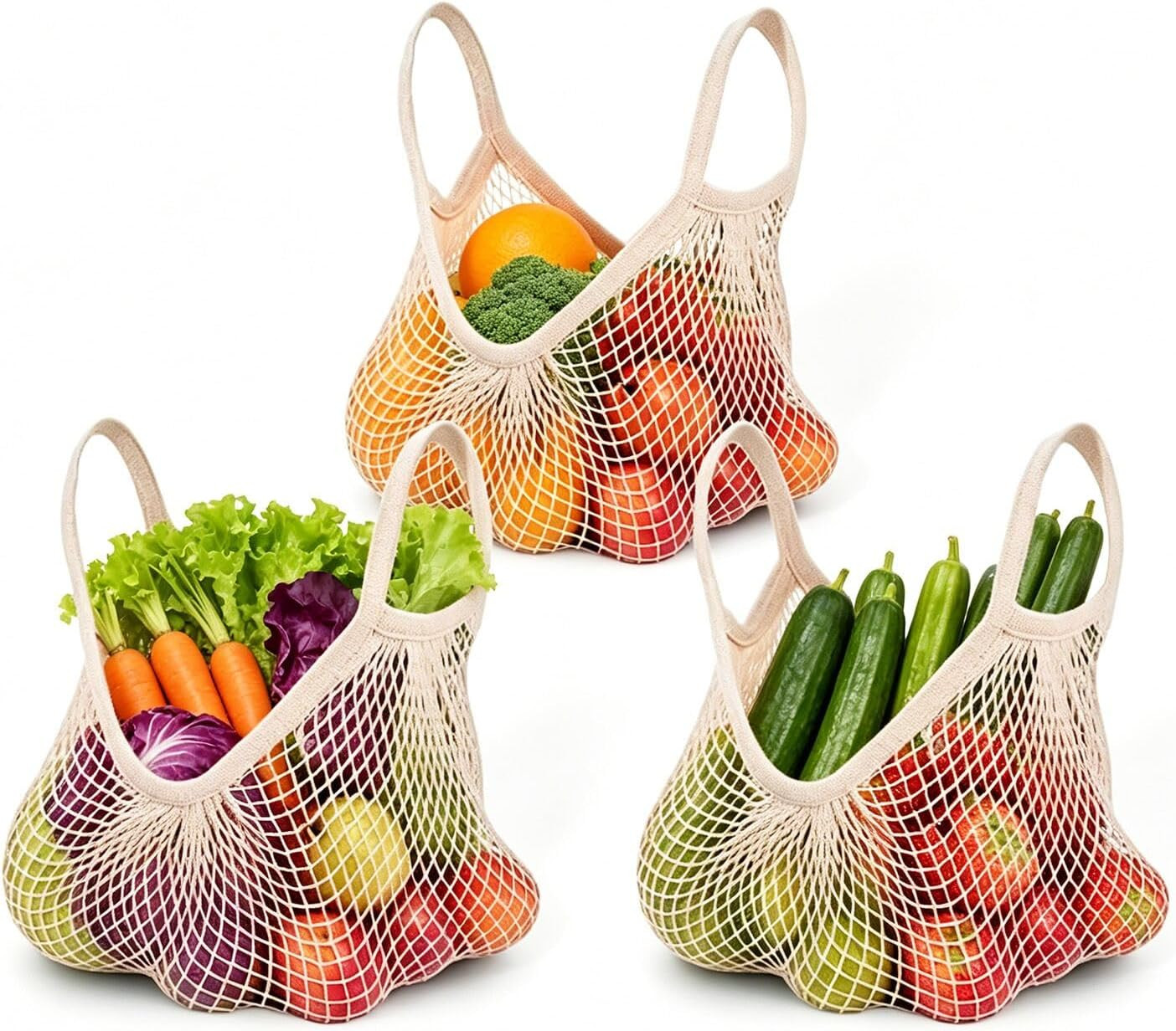 Ahyuan Reusable Cotton Mesh Grocery Bags Cotton String Bag Net Shopping Mesh Bag