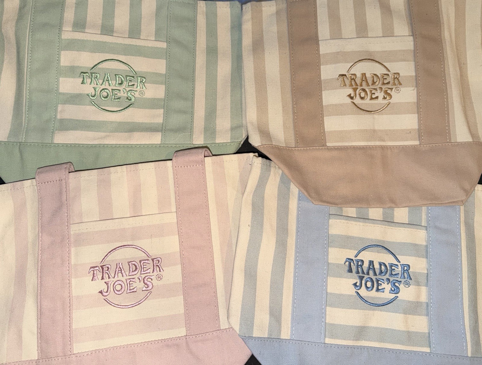 Trader Joe’s Striped Reusable Shopping Bags, Multicolor – indiv bag (Lt blue)