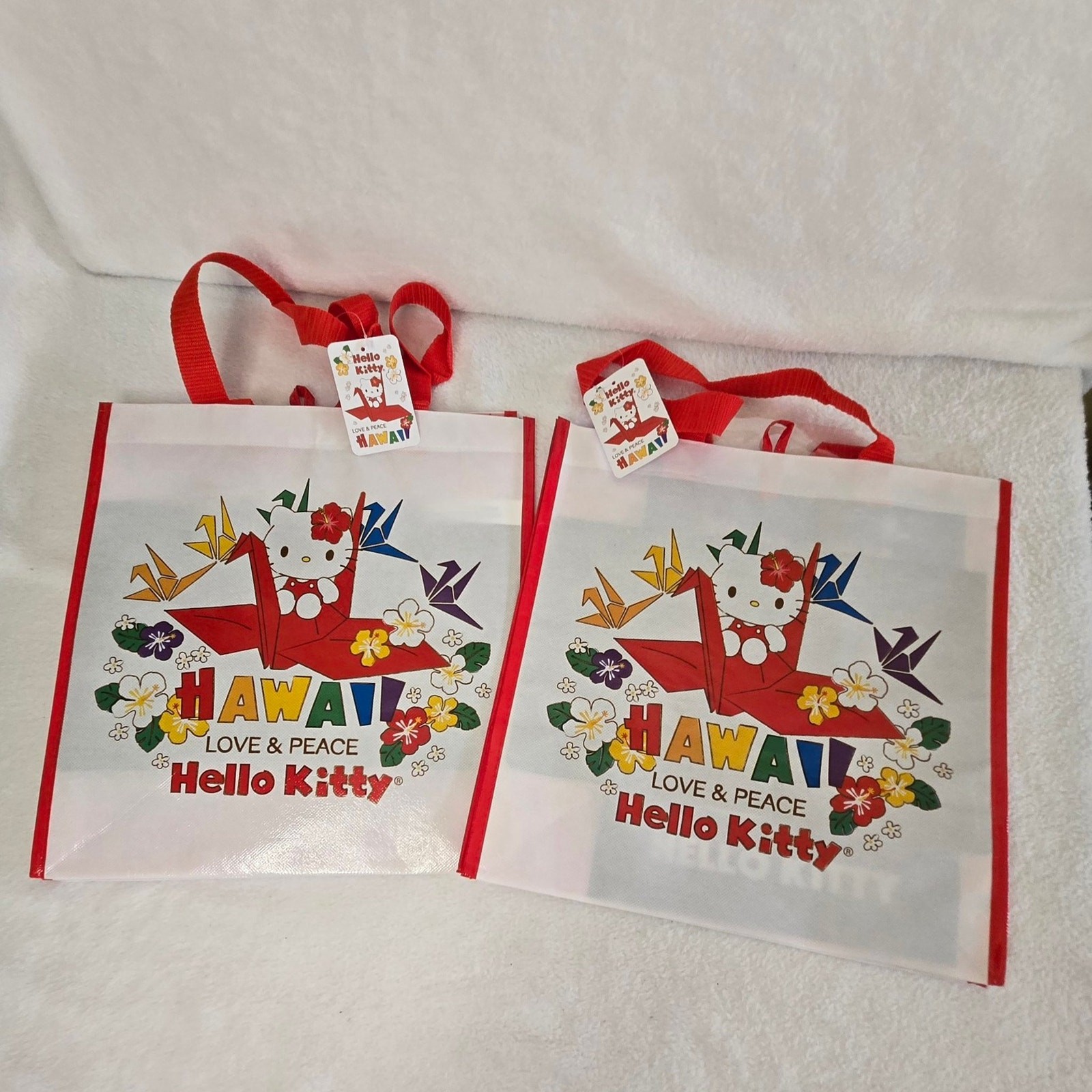 Hello Kitty Hawaii Love & Peace Pearl Harbor Museum Reusable Tote Bag Set of 2